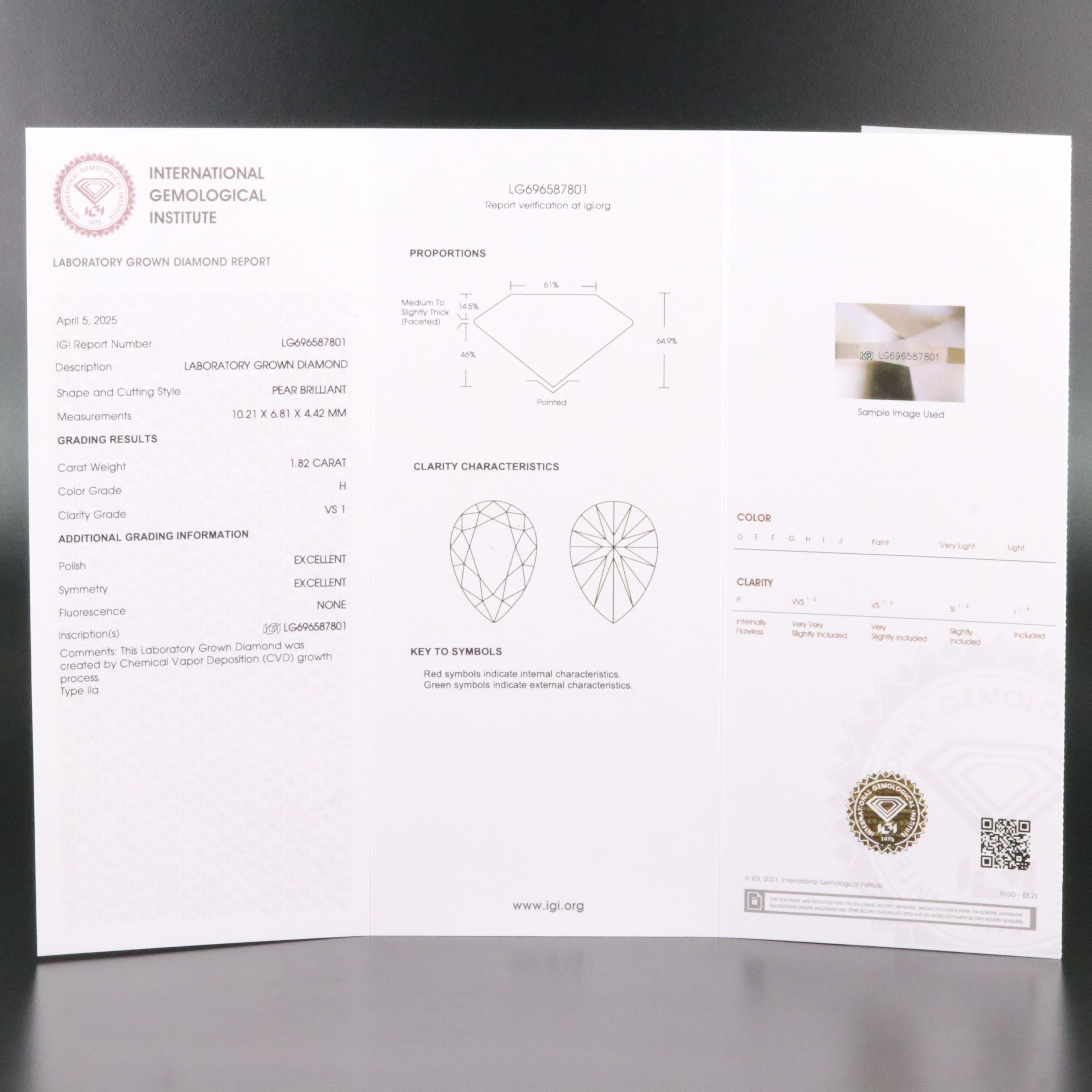 Loose 1.82 CT Lab Grown Diamond with IGI Report