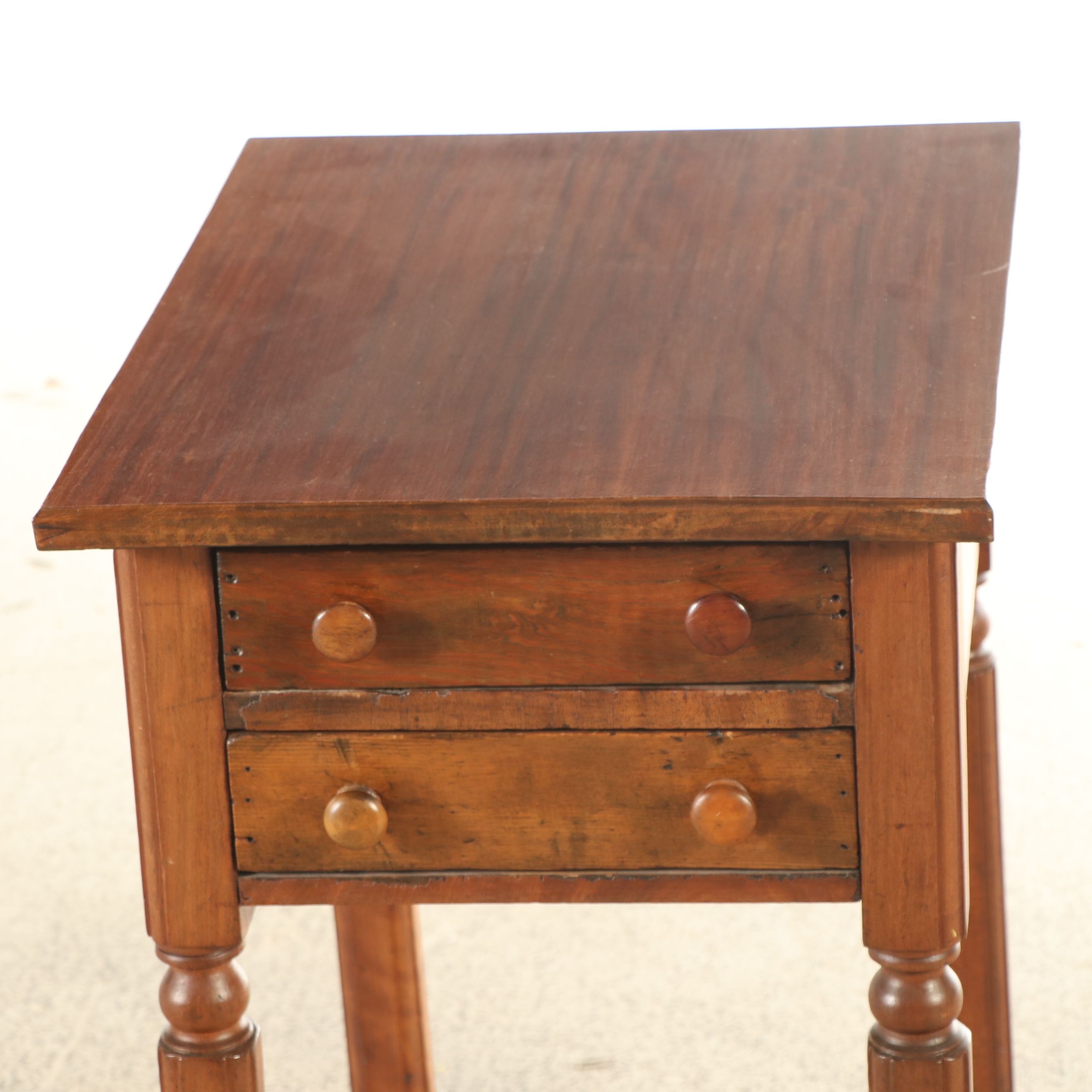 American Primitive Sheraton Style Walnut Two-Drawer Stand, 19th Century