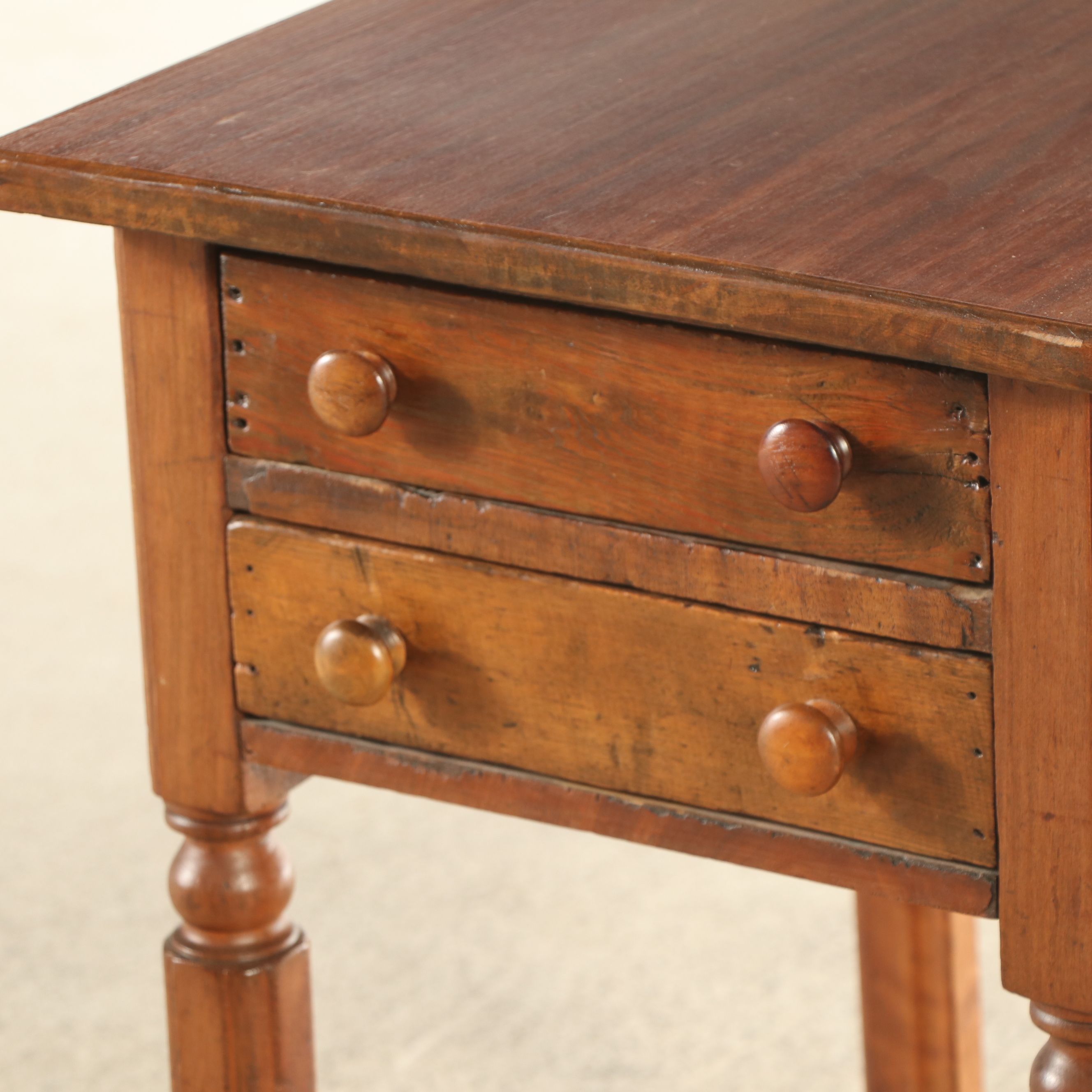 American Primitive Sheraton Style Walnut Two-Drawer Stand, 19th Century