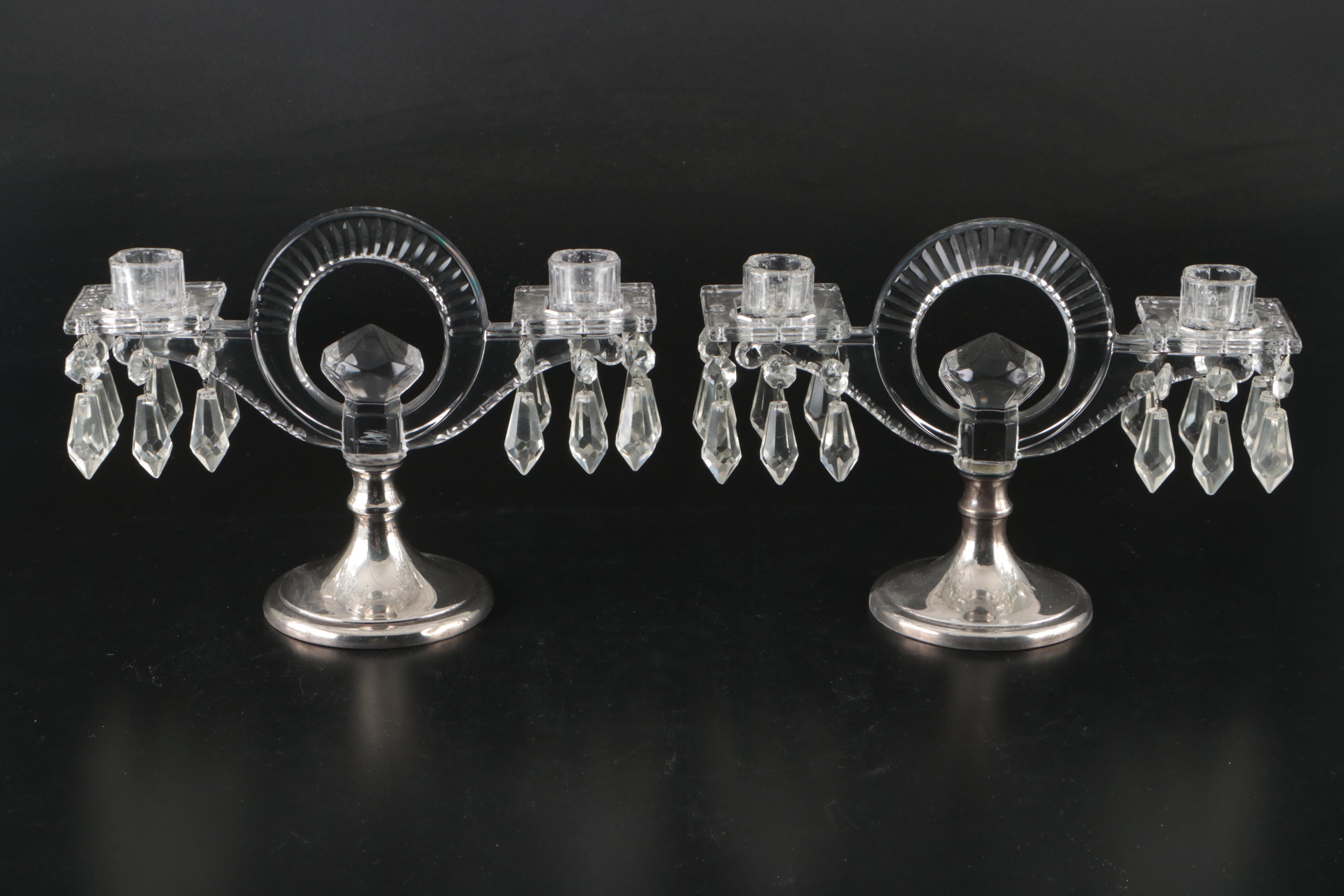 Hawkes Sterling Base and Prism Pendants with Cambridge Glass Candelabra