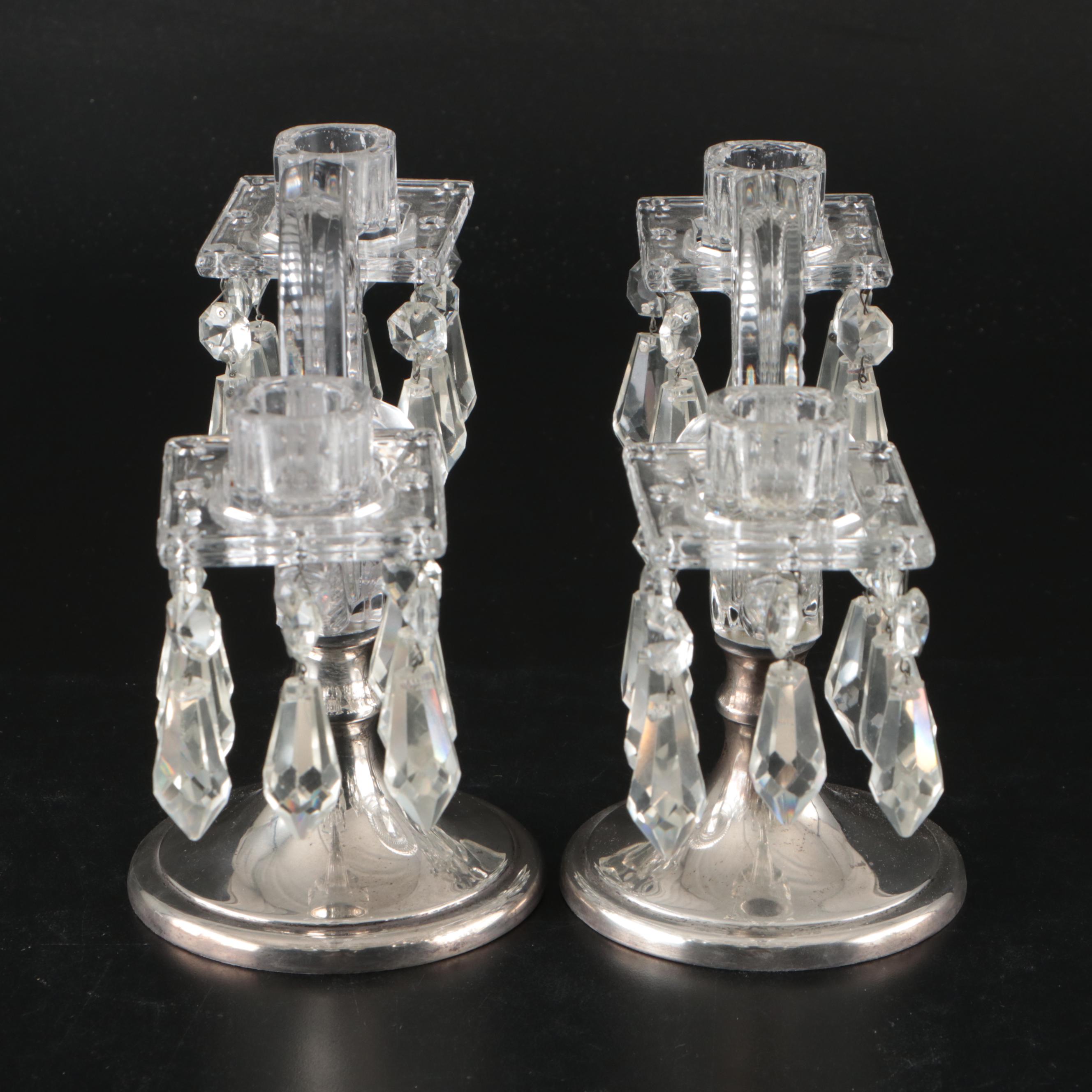 Hawkes Sterling Base and Prism Pendants with Cambridge Glass Candelabra