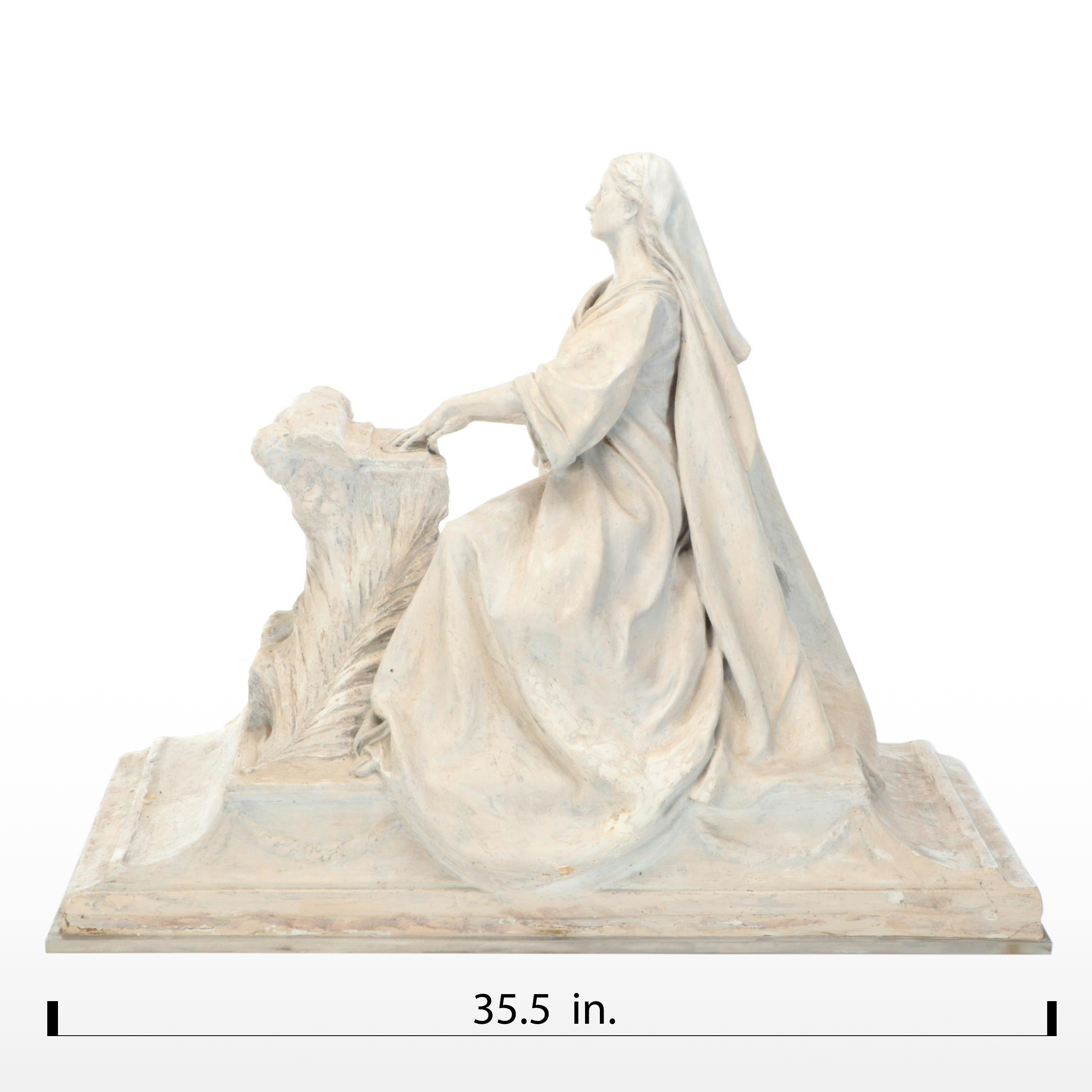 Jules Jourdain Painted Plaster Sculpture of Seated Woman, 19th Century