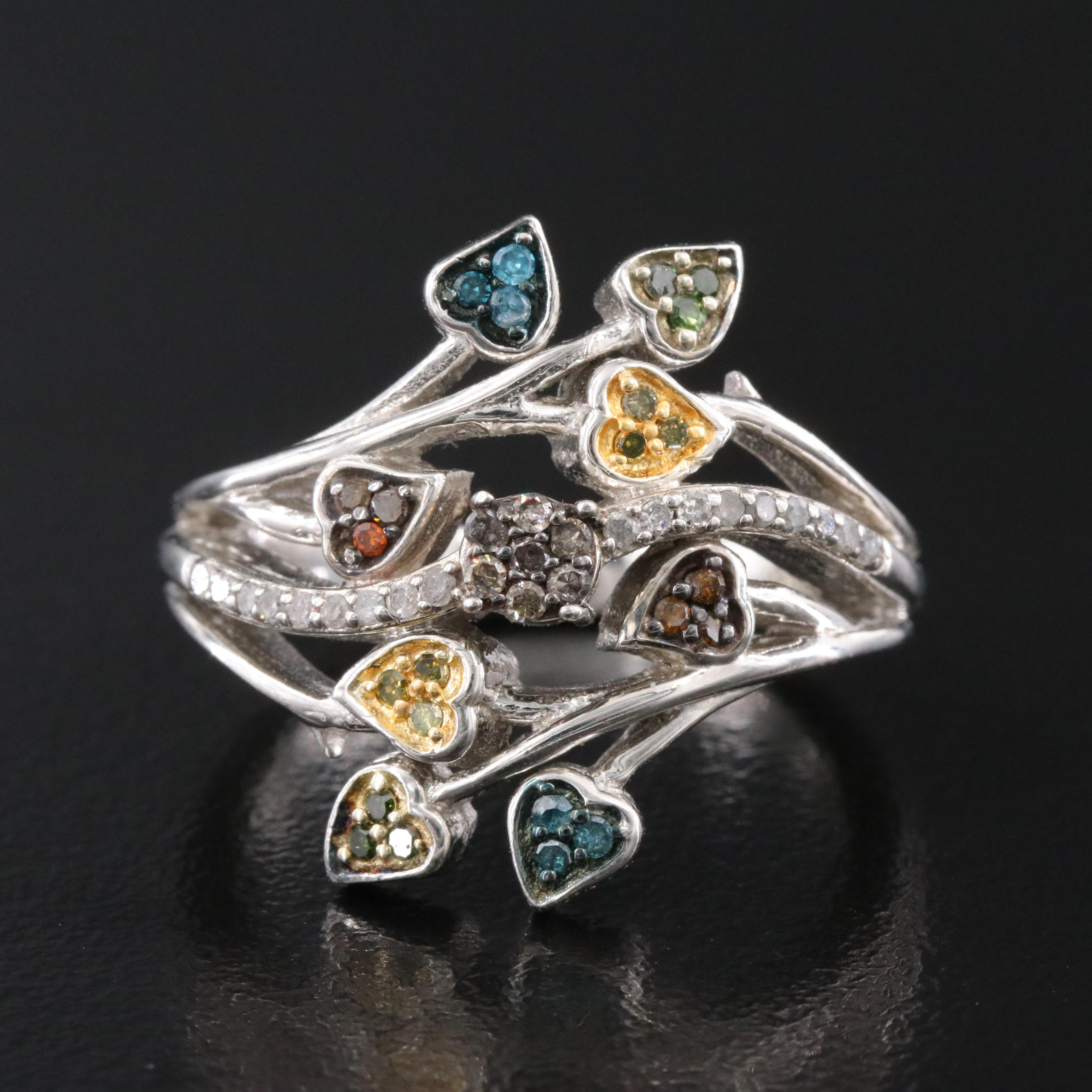 Sterling Multicolored Diamond Ivy Ring