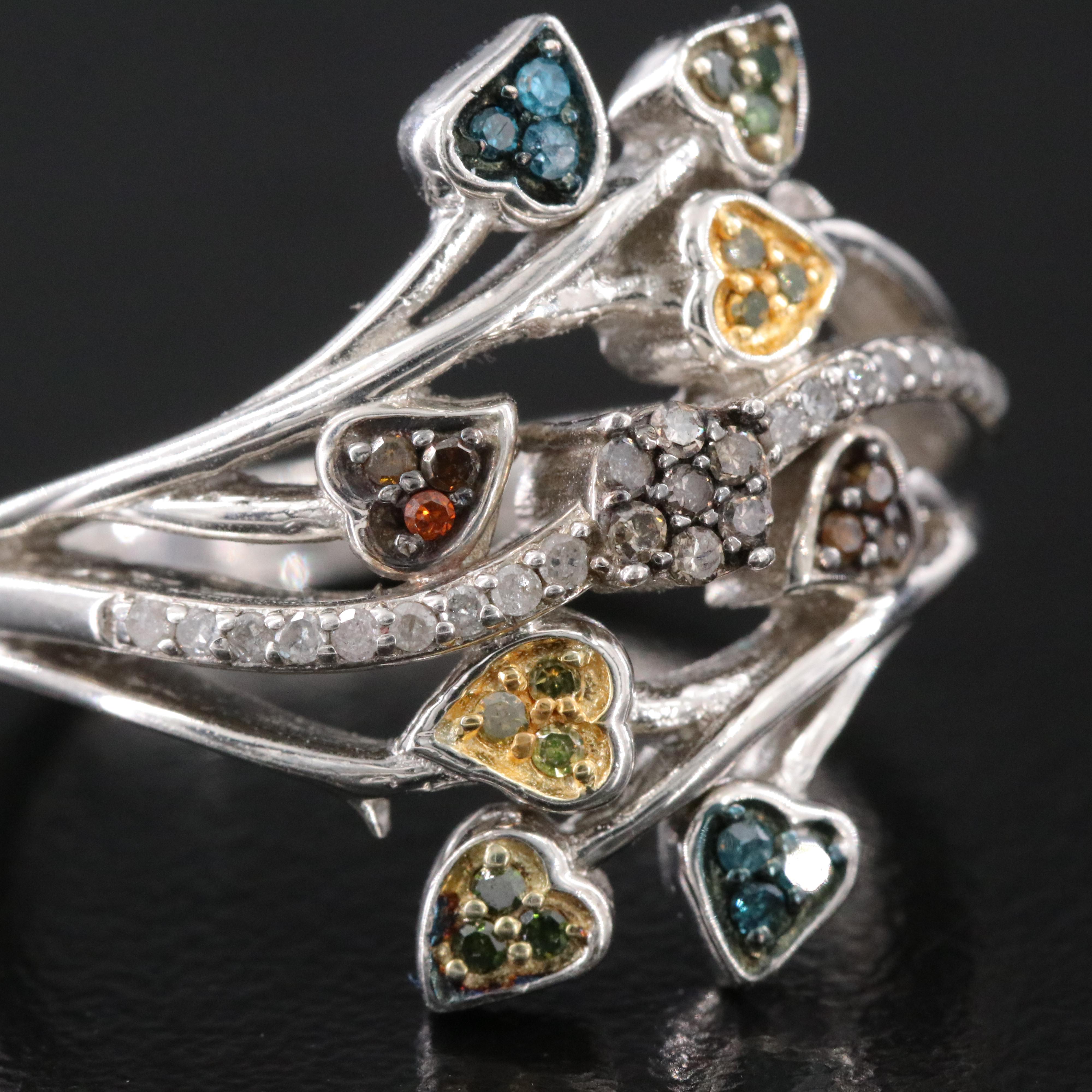 Sterling Multicolored Diamond Ivy Ring