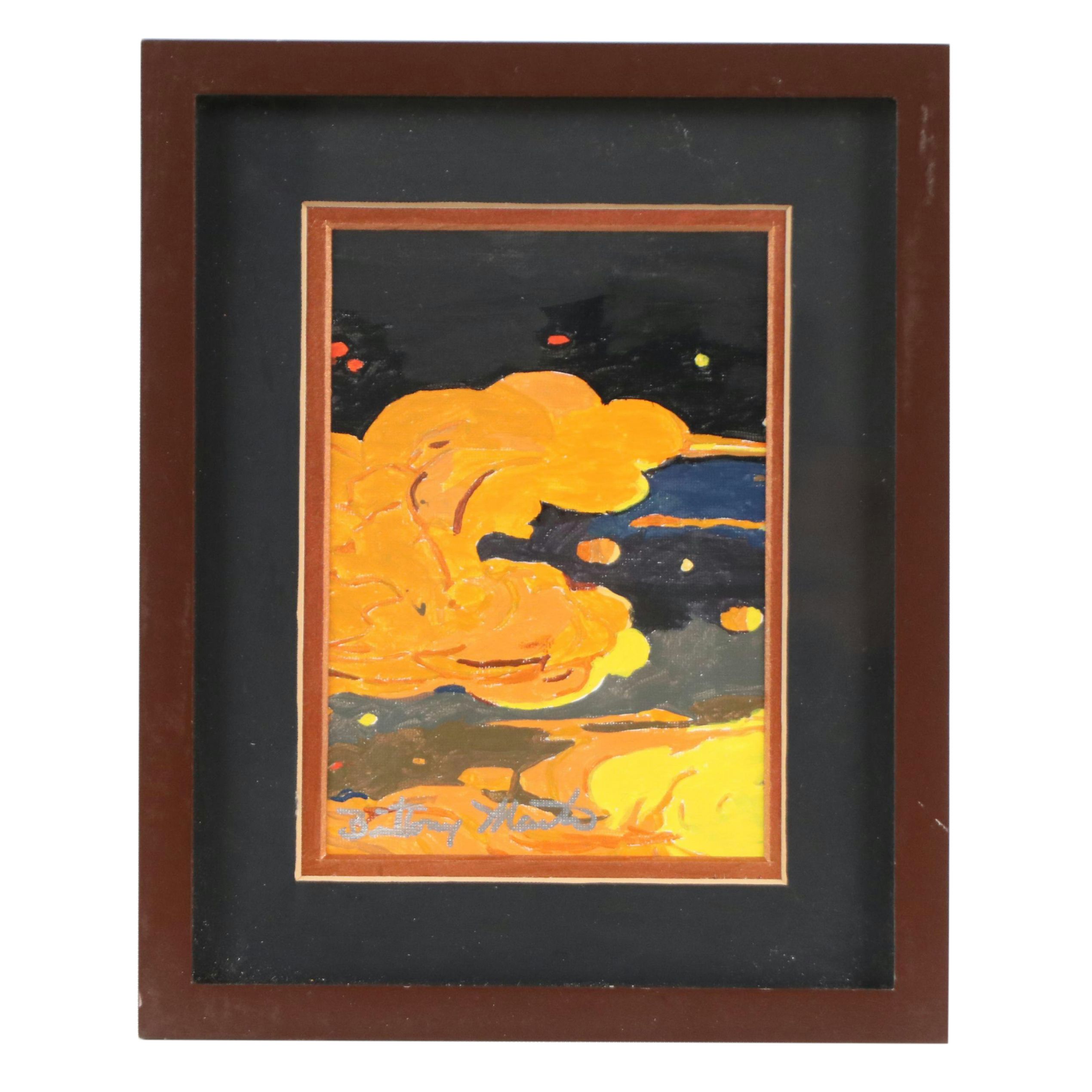 Brittony Martin Acrylic Painting of Orange Clouds, 21st Century