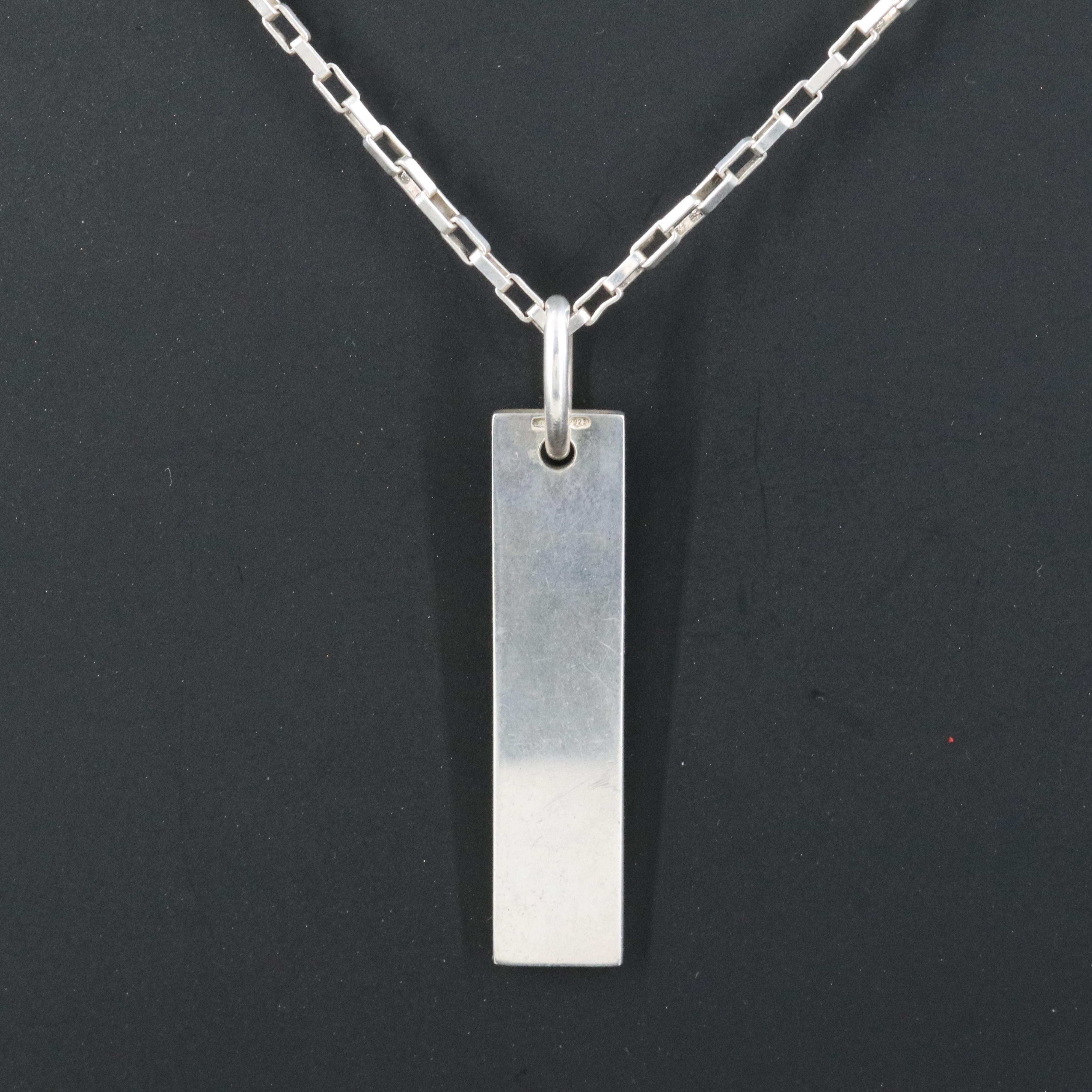 Gucci Sterling Bar Tag Pendant Necklace
