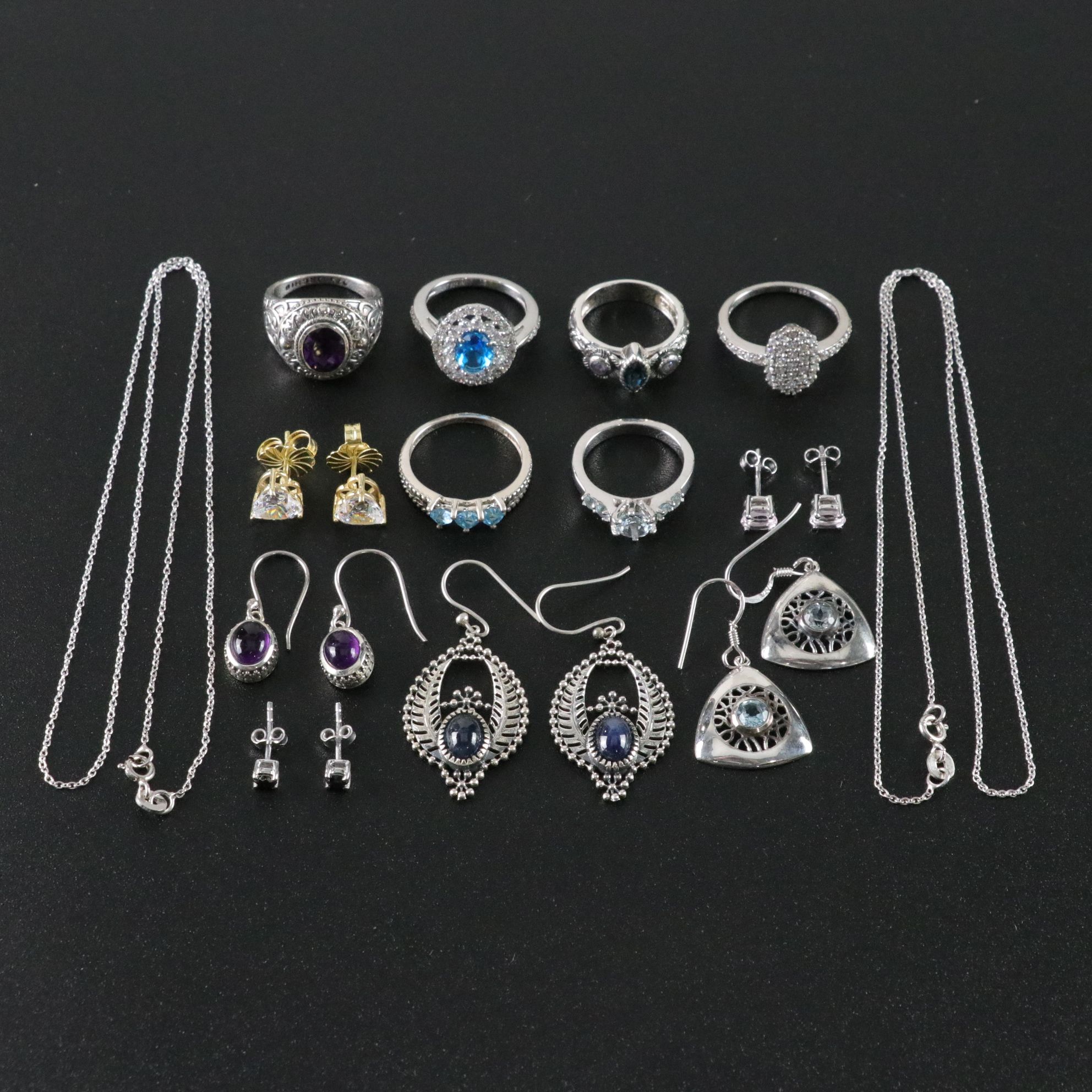 14 Assorted Sterling Silver Rings, Necklaces and Earrings