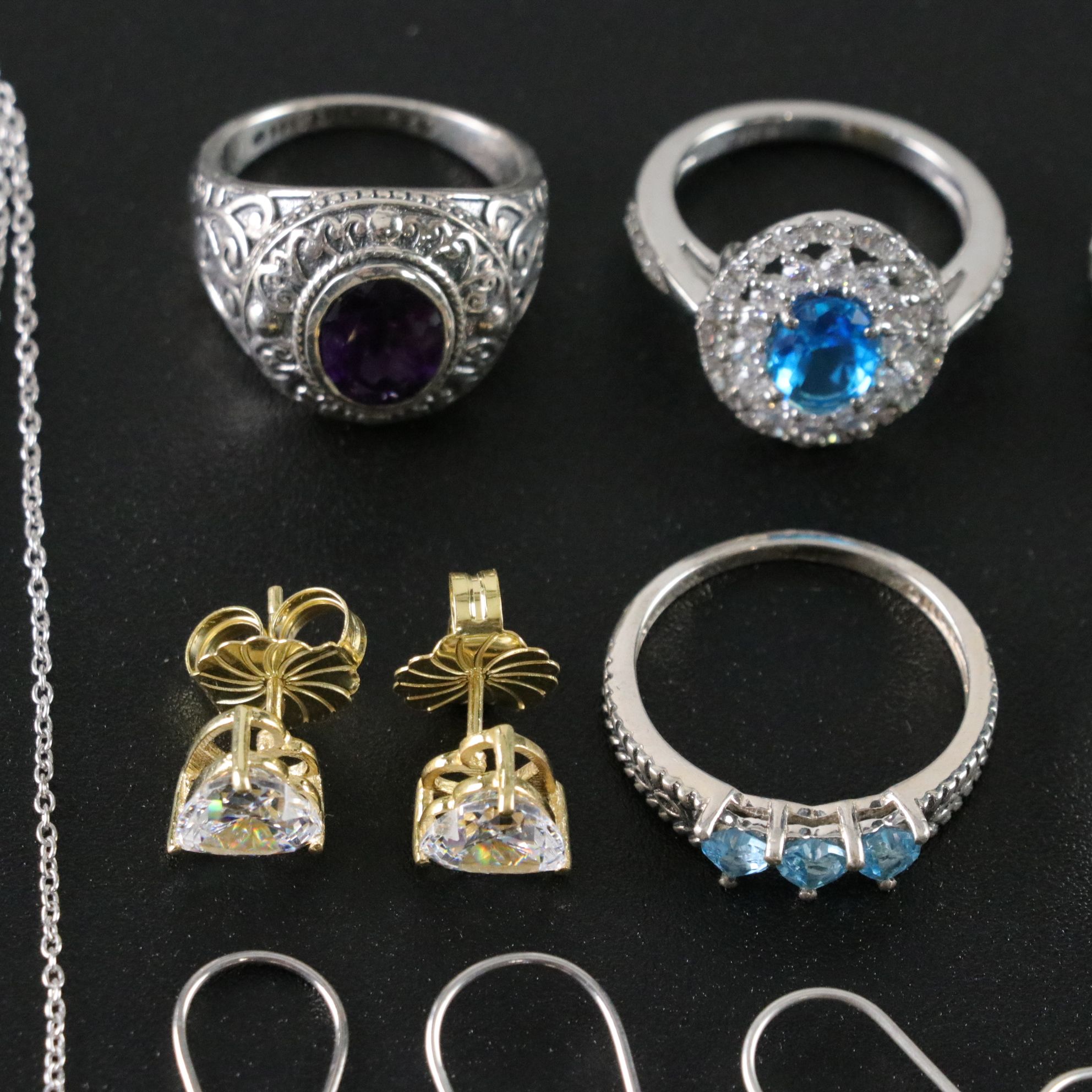 14 Assorted Sterling Silver Rings, Necklaces and Earrings