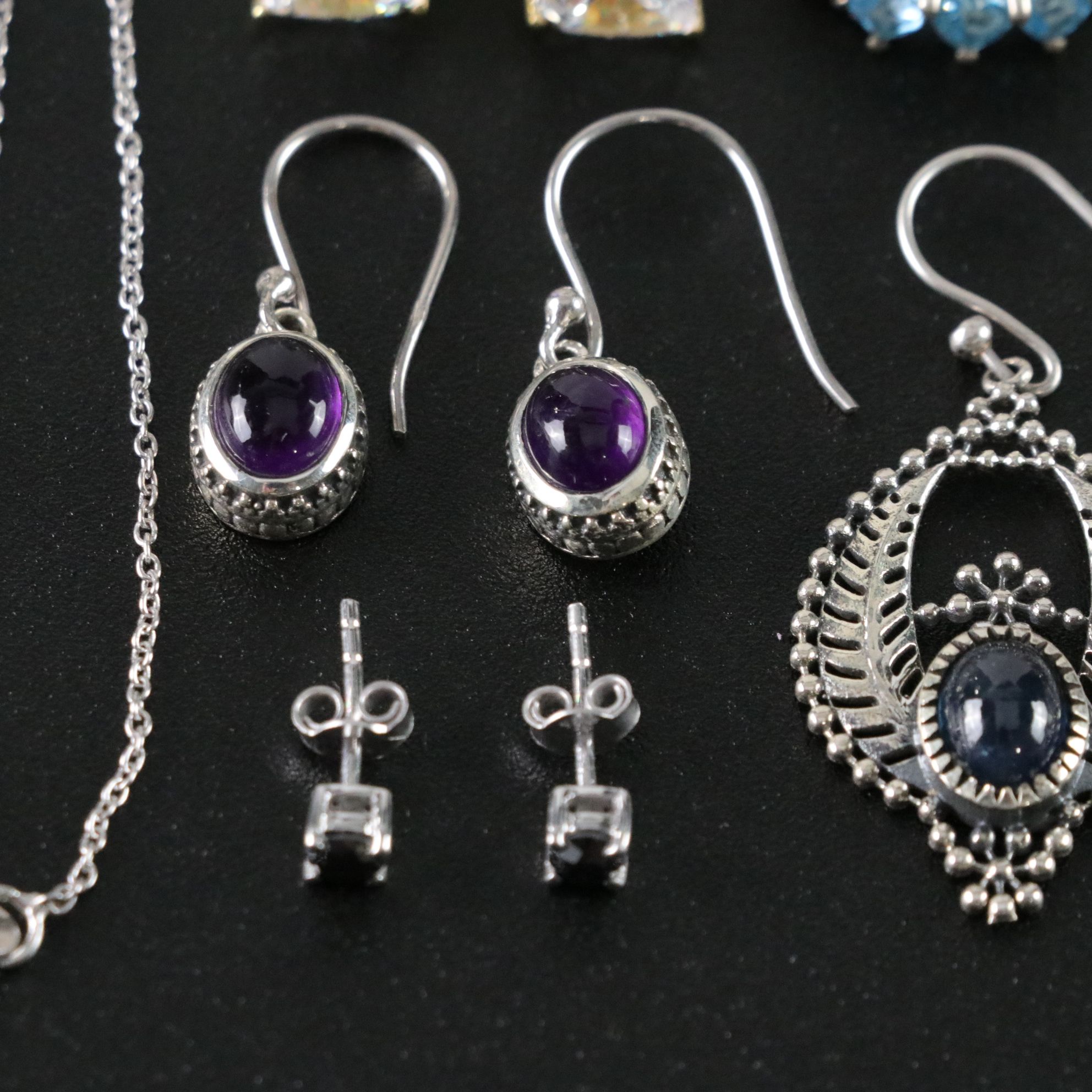 14 Assorted Sterling Silver Rings, Necklaces and Earrings