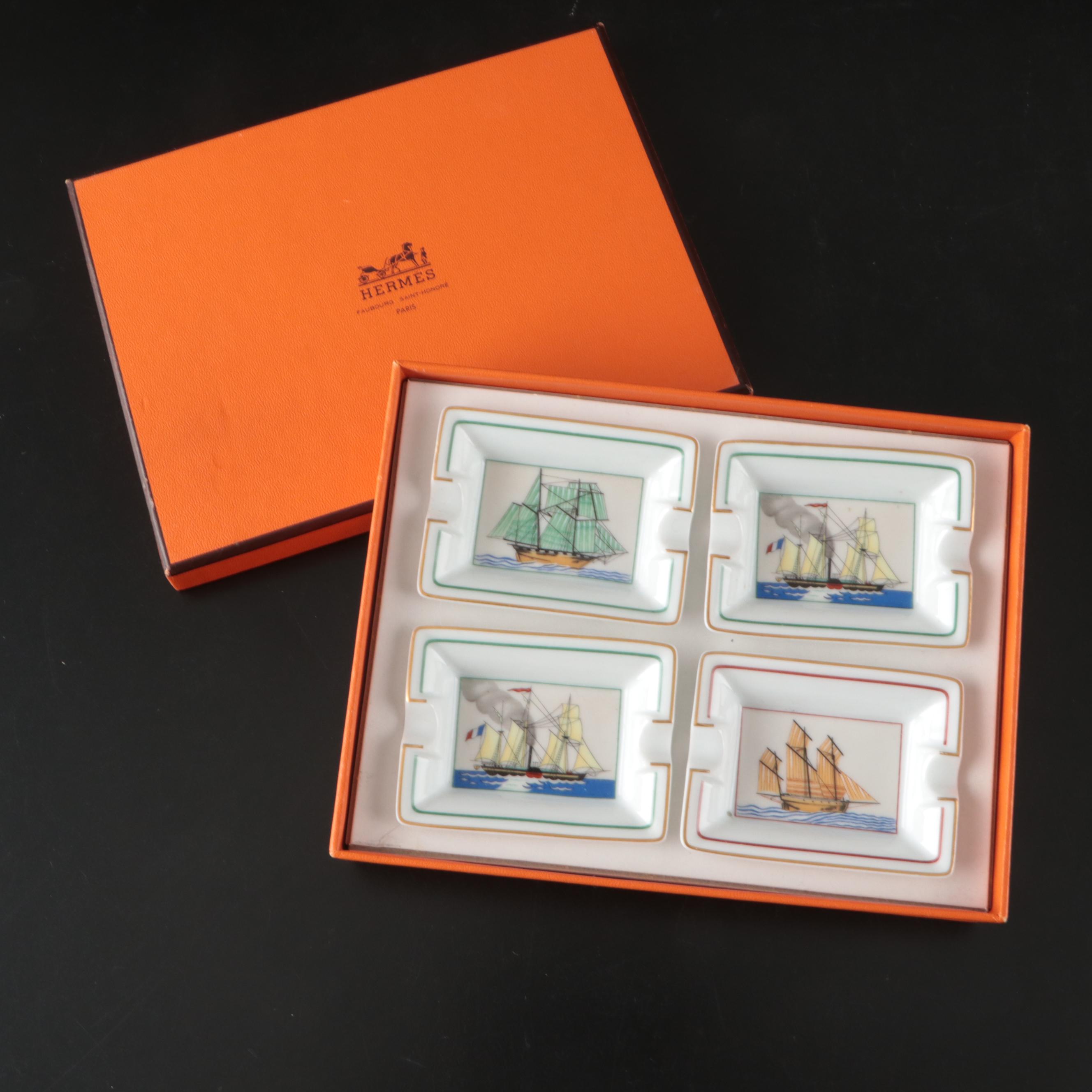 Hermès Porcelain Sailing Ship Ashtrays