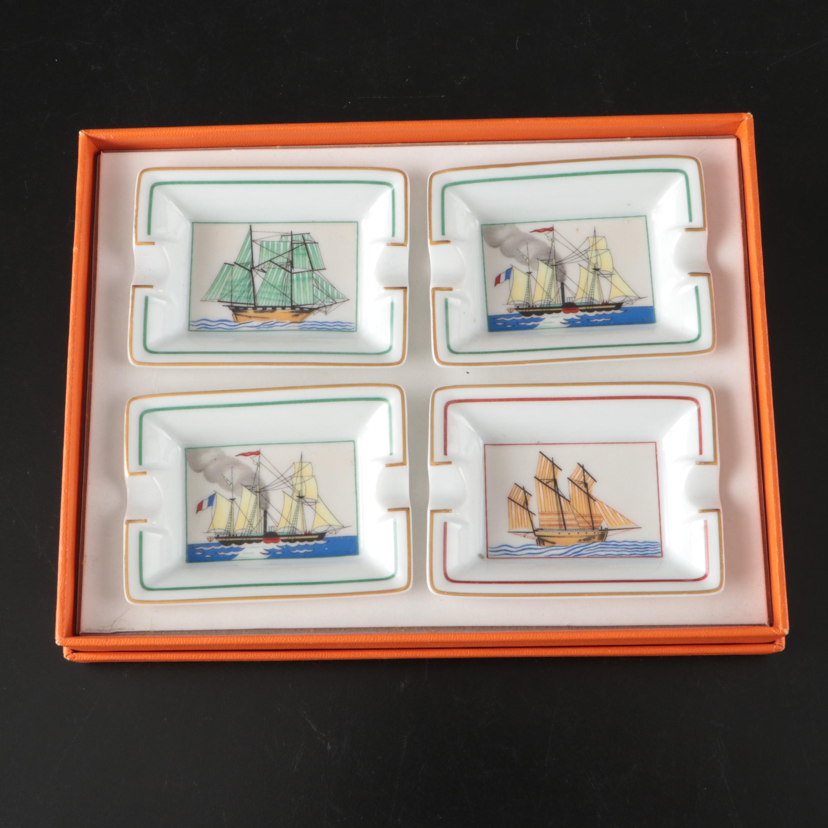 Hermès Porcelain Sailing Ship Ashtrays