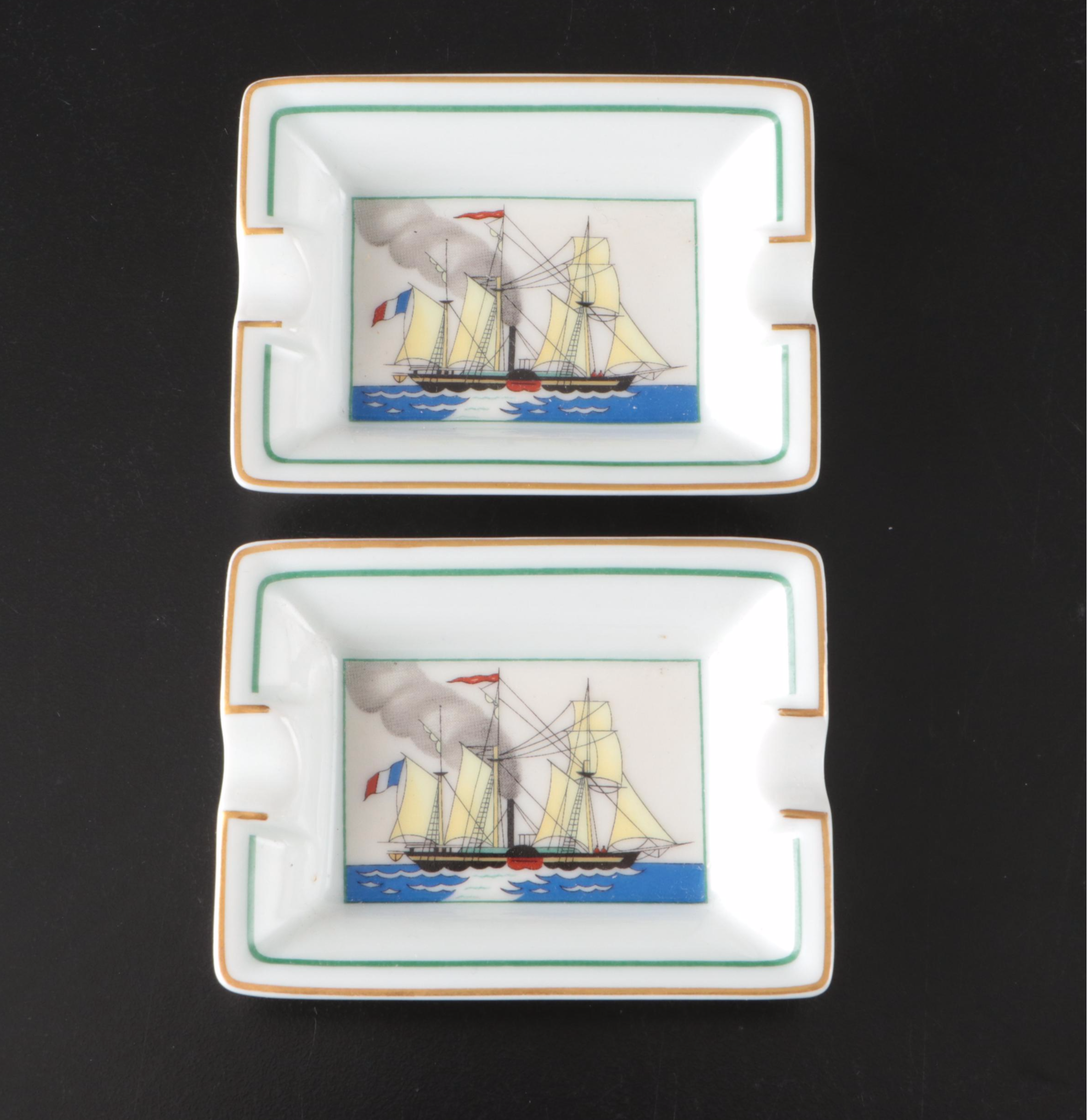 Hermès Porcelain Sailing Ship Ashtrays