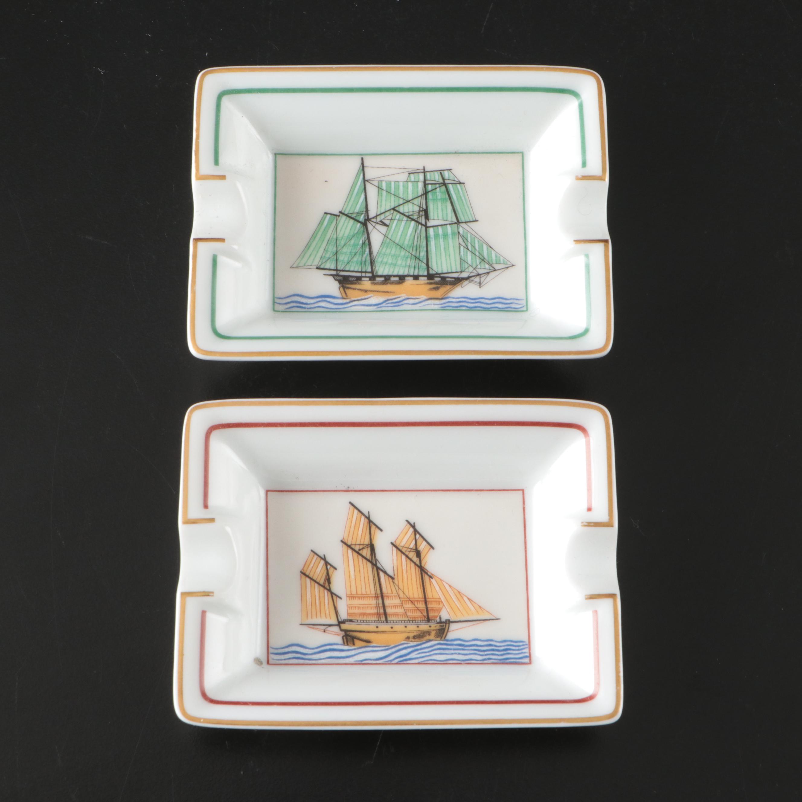 Hermès Porcelain Sailing Ship Ashtrays
