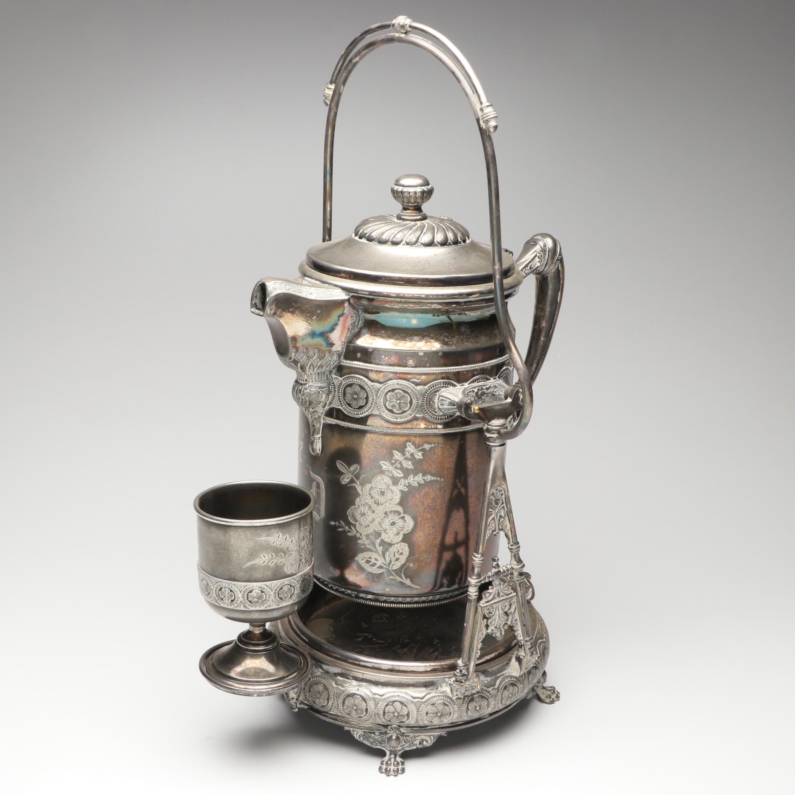 Wilcox Silver Plate Tilting Water Pitcher and Goblet with Other Tableware