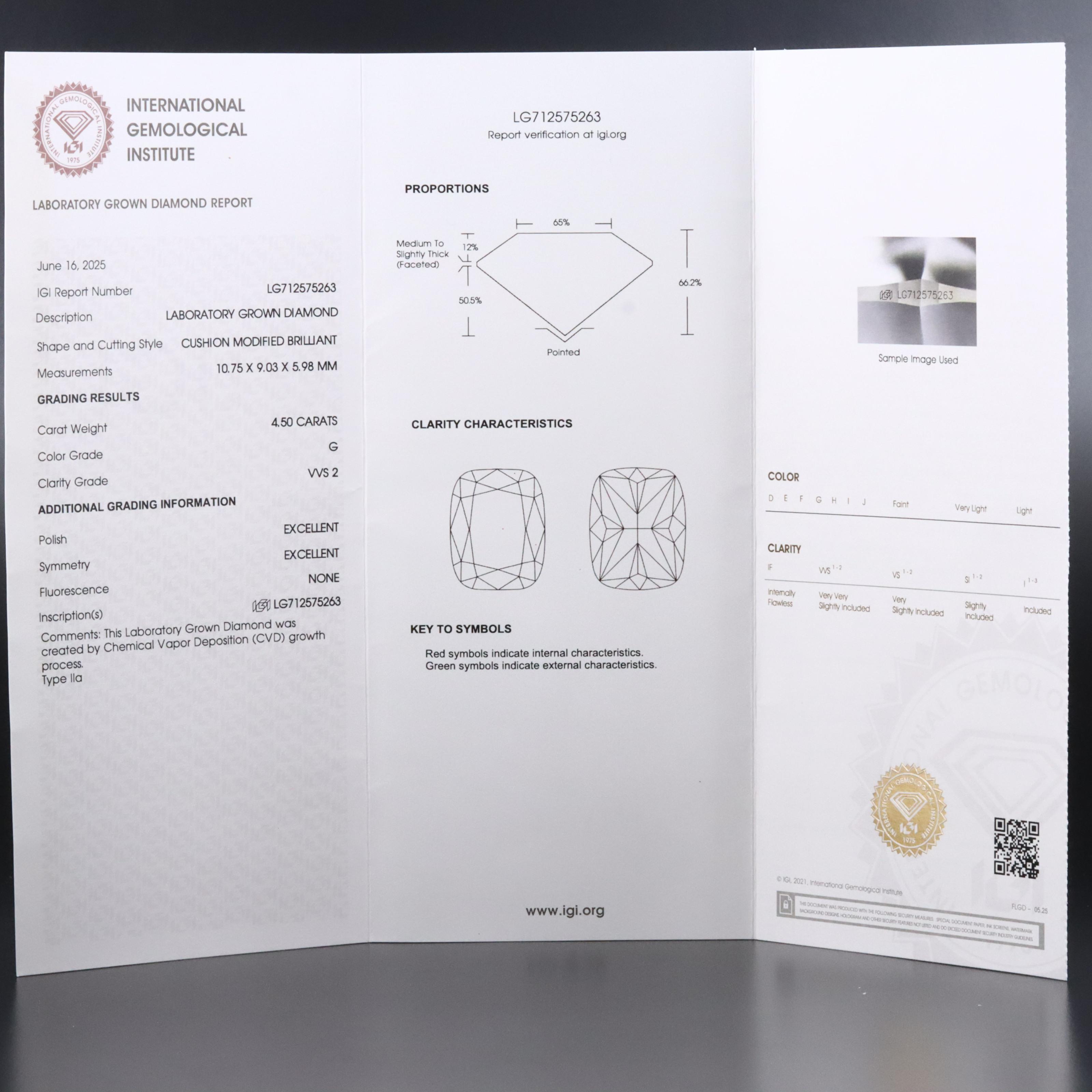 Loose 4.50 CT Lab Grown Diamond with IGI Report
