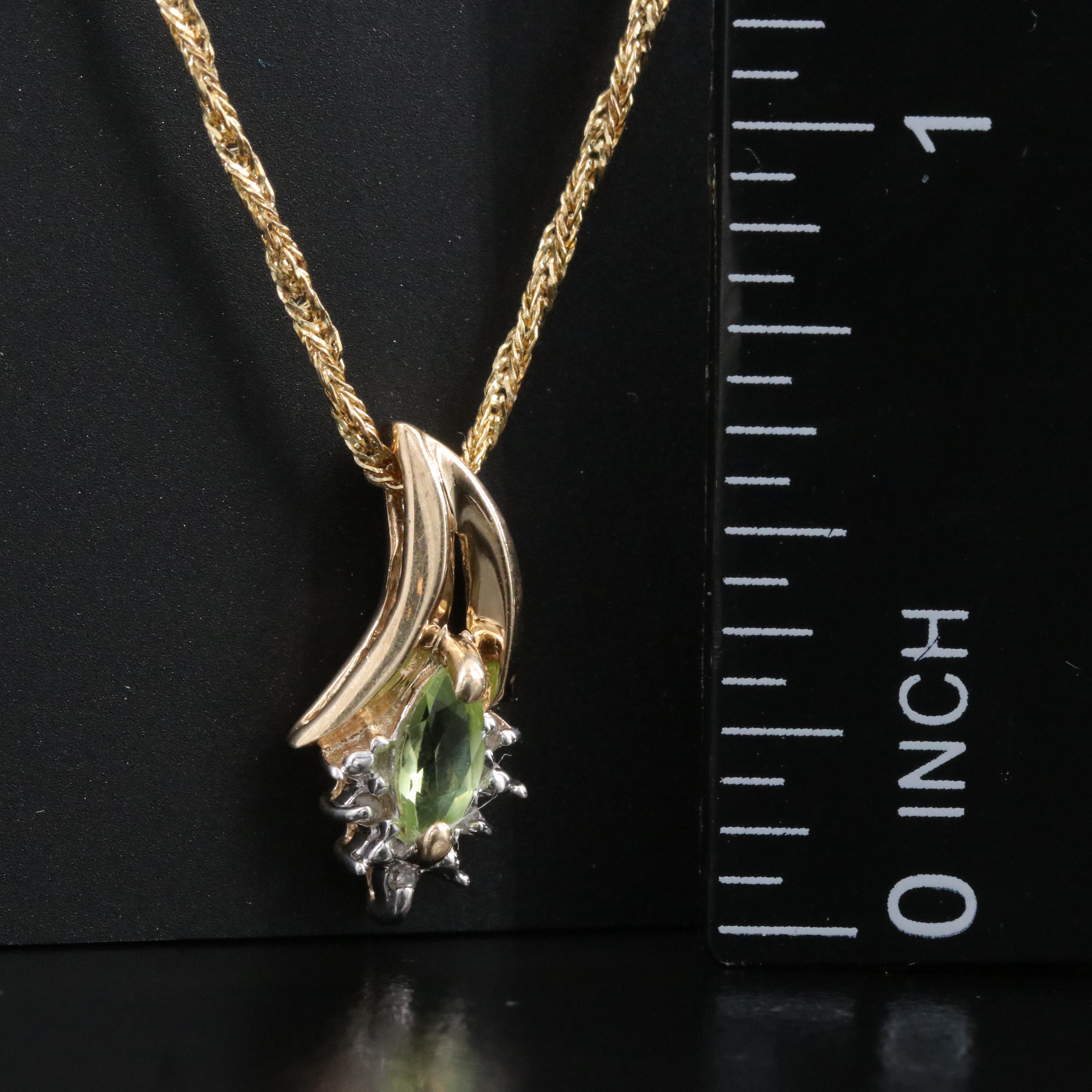10K Peridot and Diamond Pendant on 14K Chain Necklace