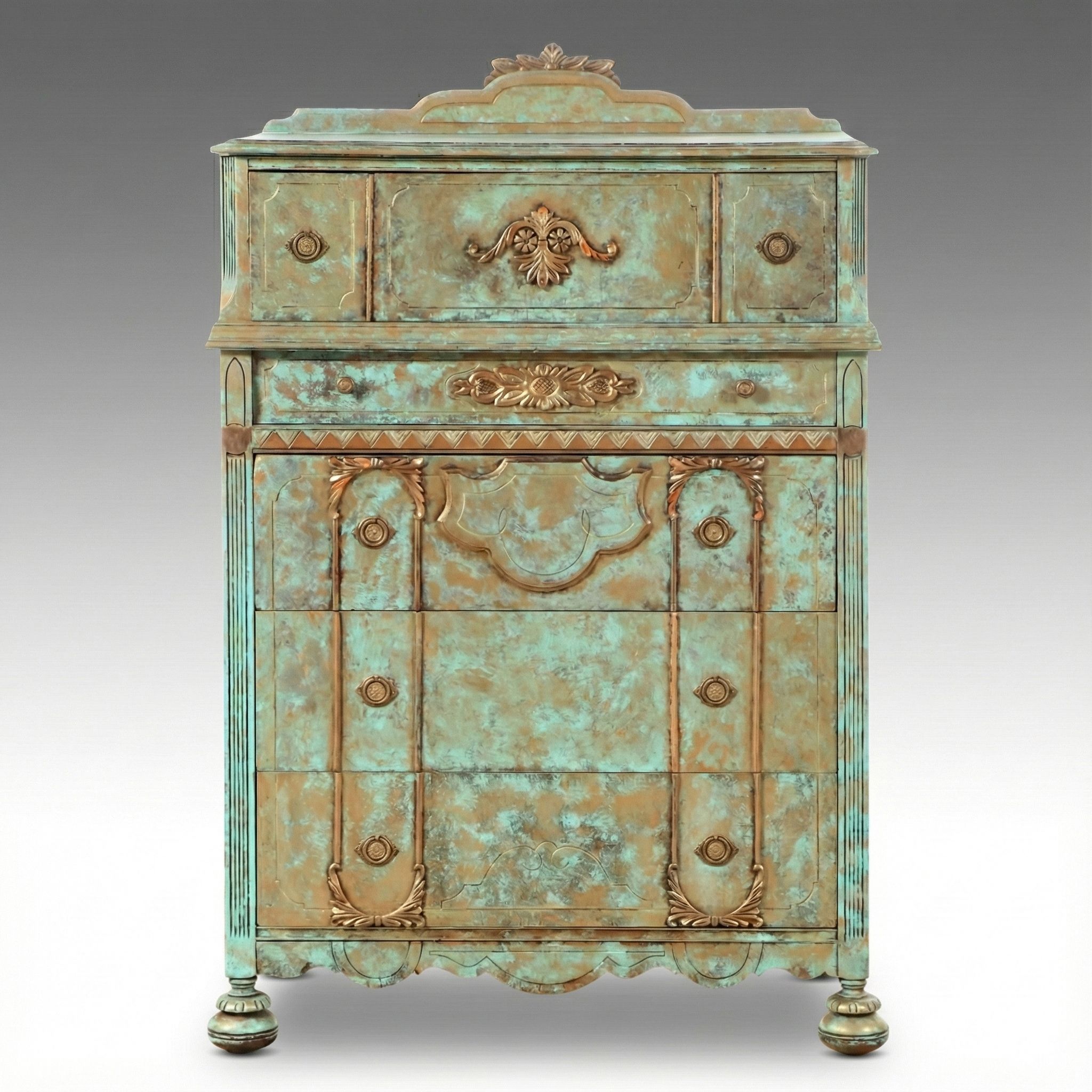 Art Deco Style Painted Decorated Chest of Drawers, Early to Mid-20th Century