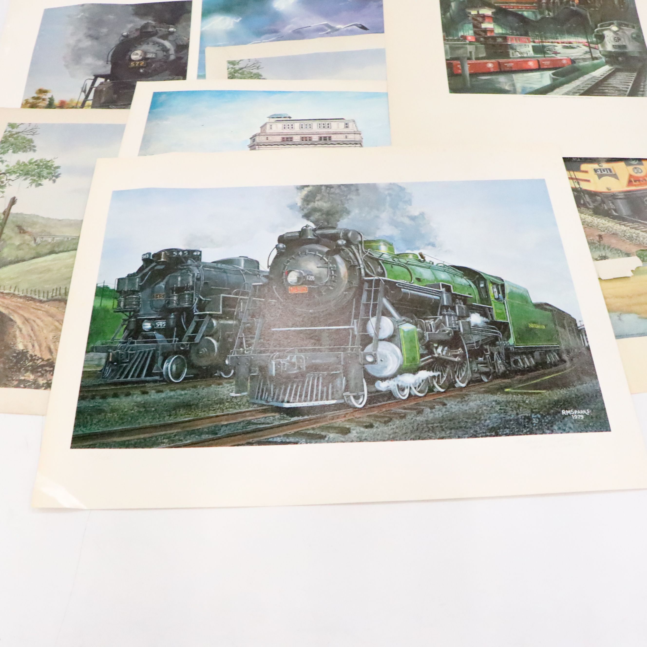 Richard Sparks Signed "Wartime Fast Freighter" with Other Train Art Prints