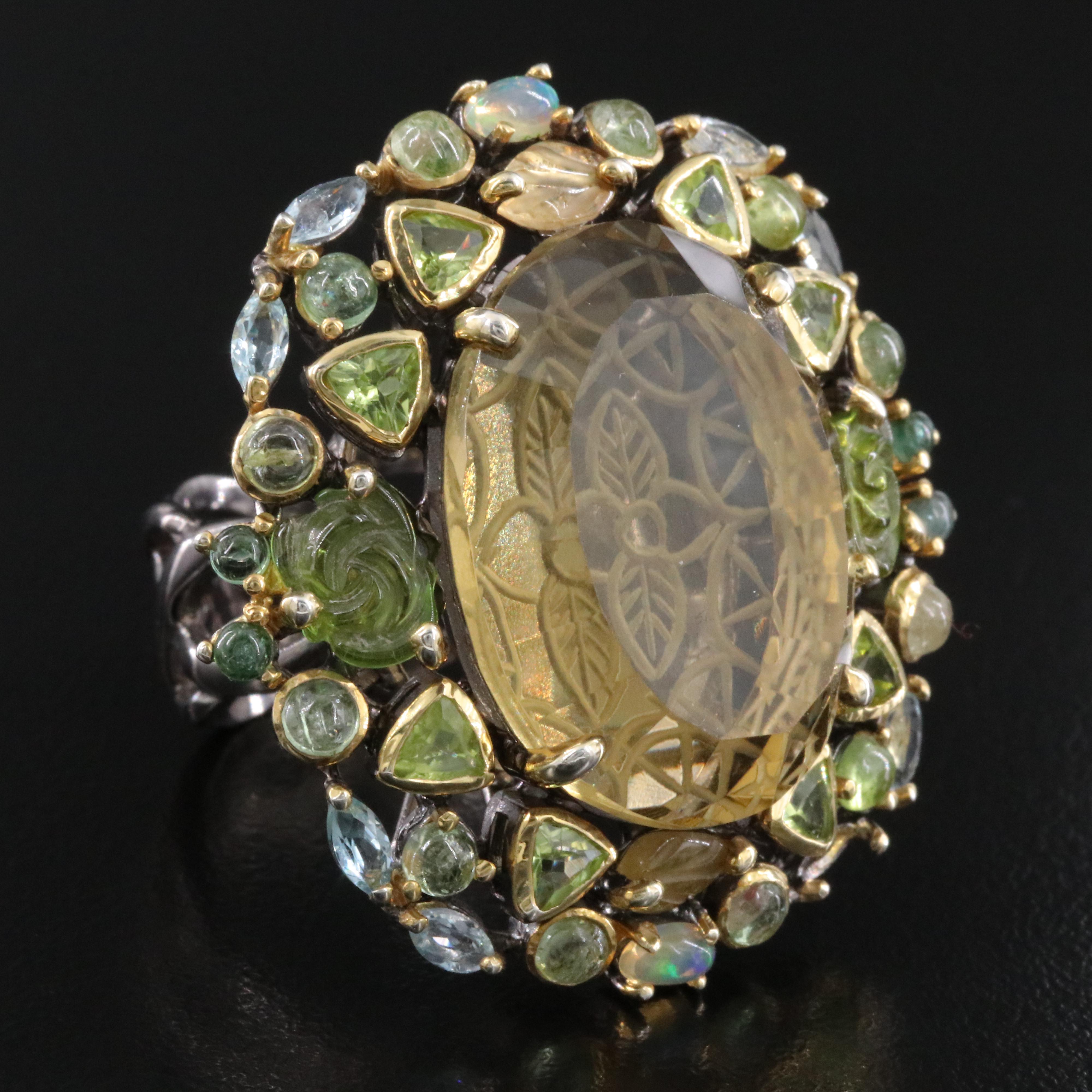 Sterling Citrine and Gemstone Ring