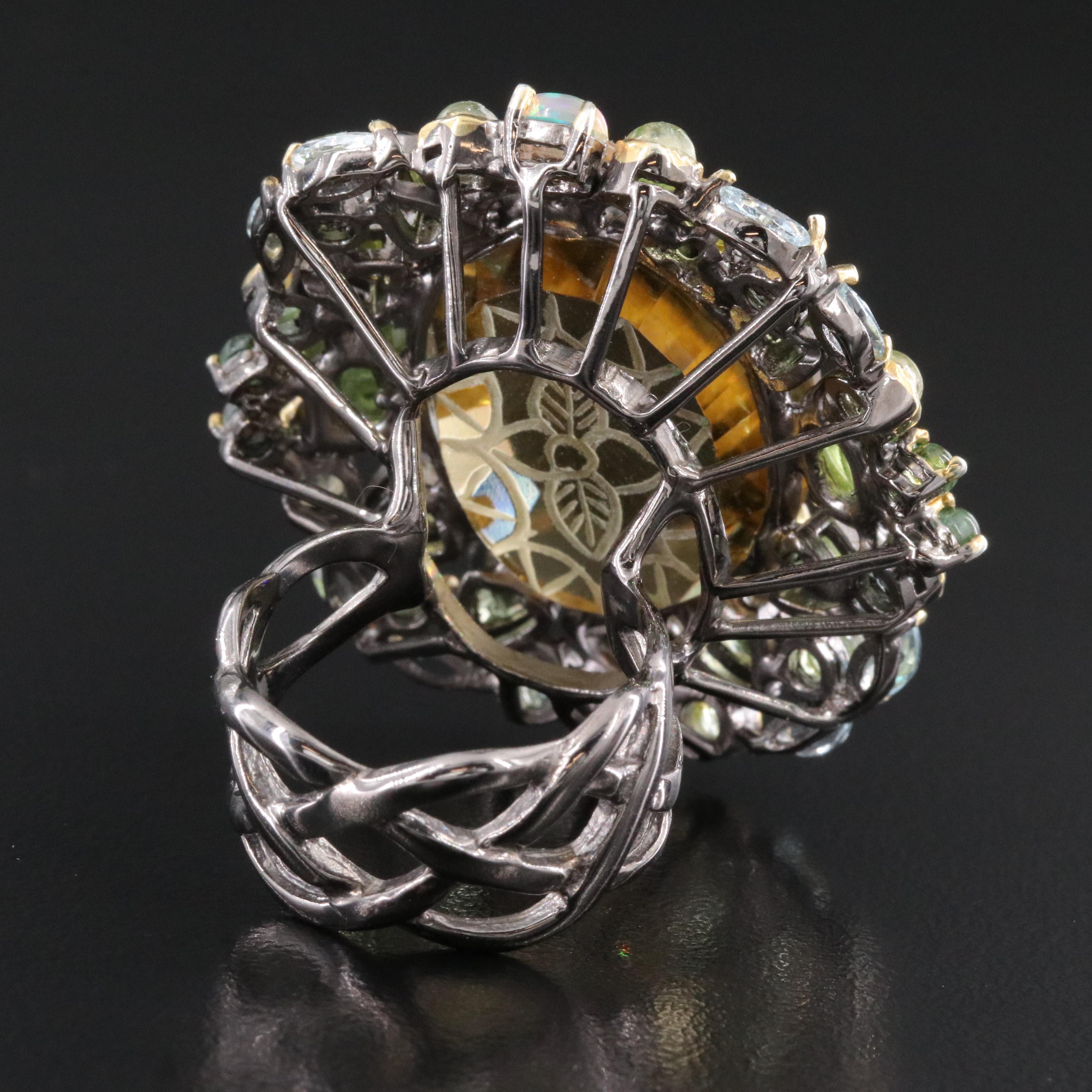 Sterling Citrine and Gemstone Ring