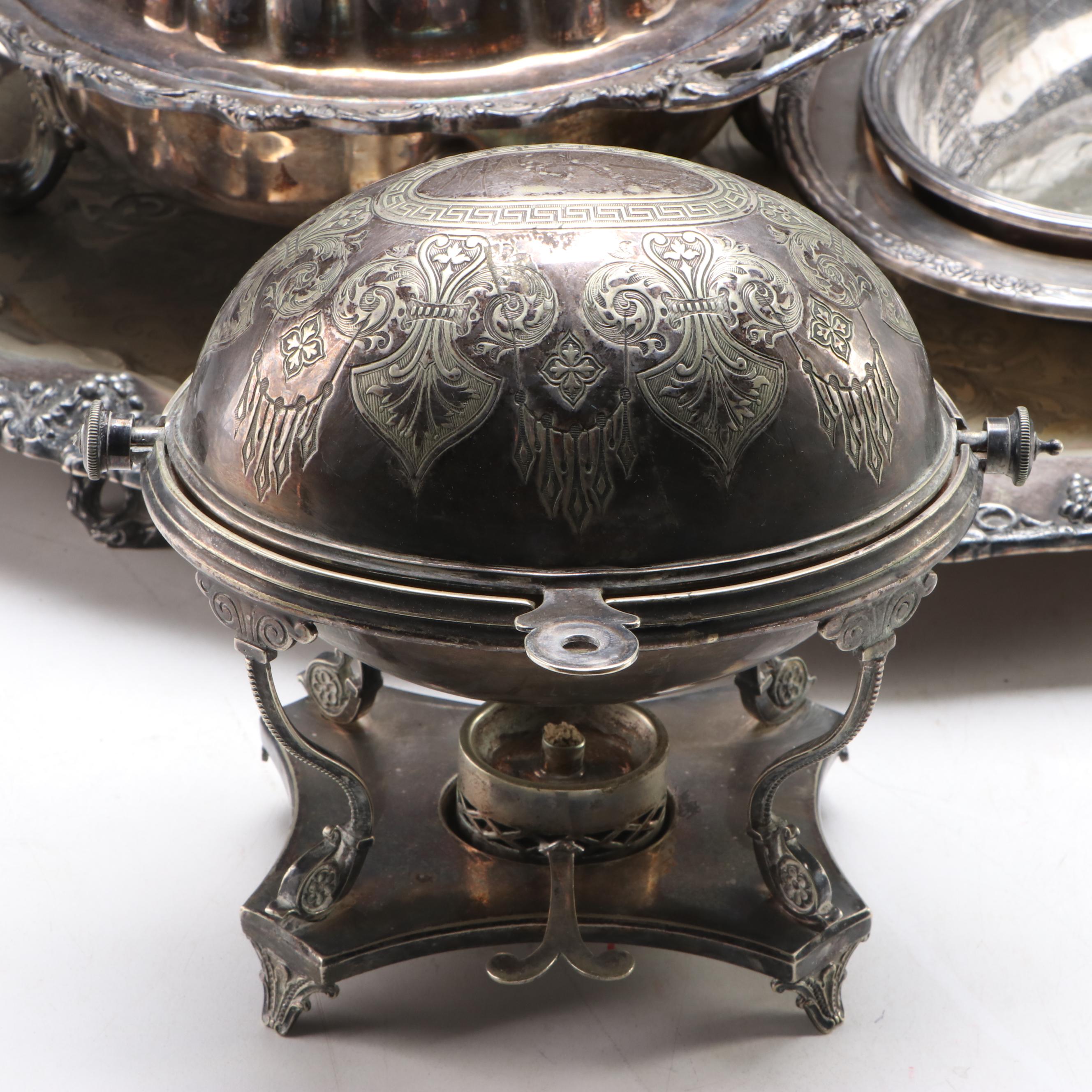 Wilcox Silver Plate Tilting Water Pitcher with Other Tray and Table Accessories