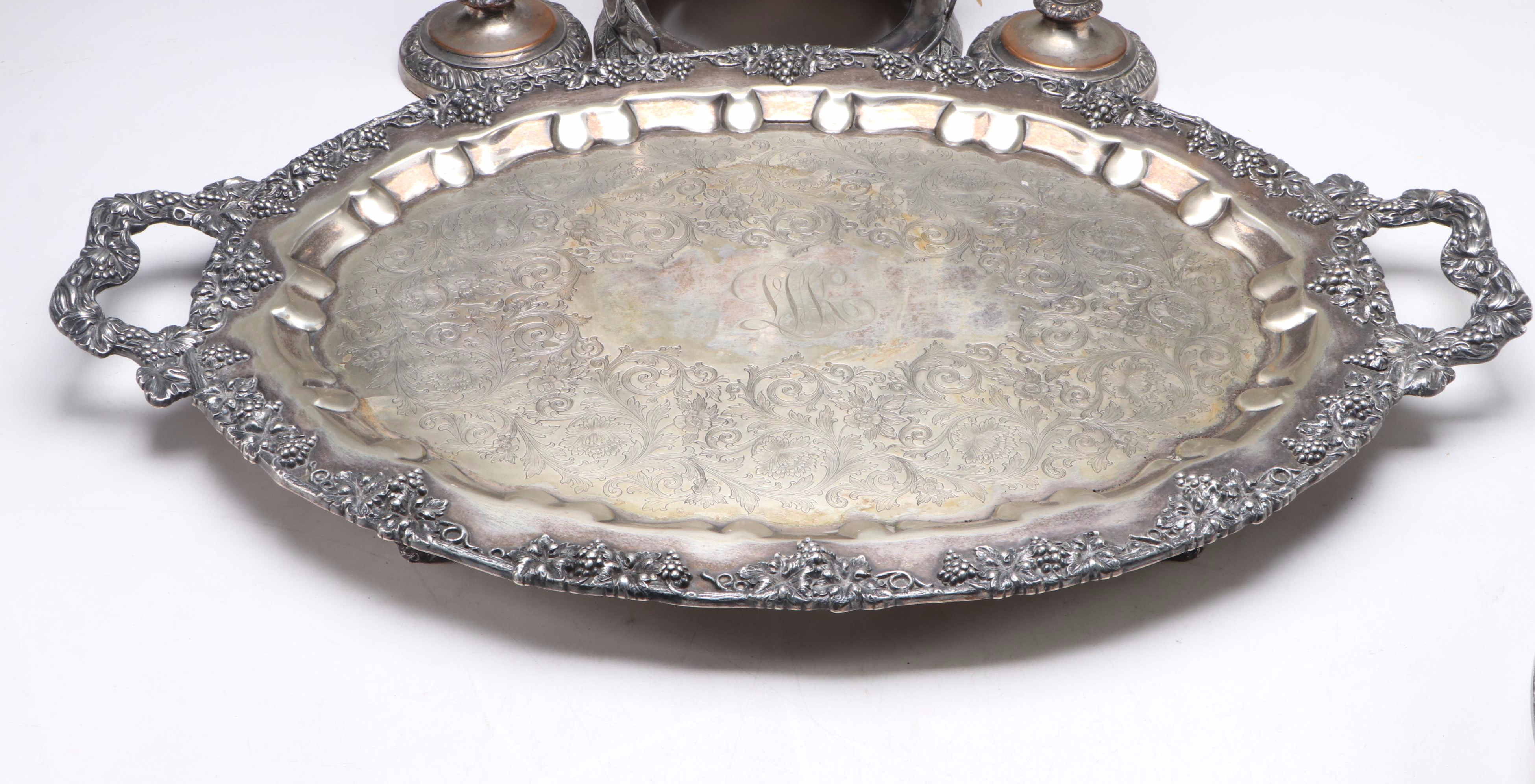 Wilcox Silver Plate Tilting Water Pitcher with Other Tray and Table Accessories