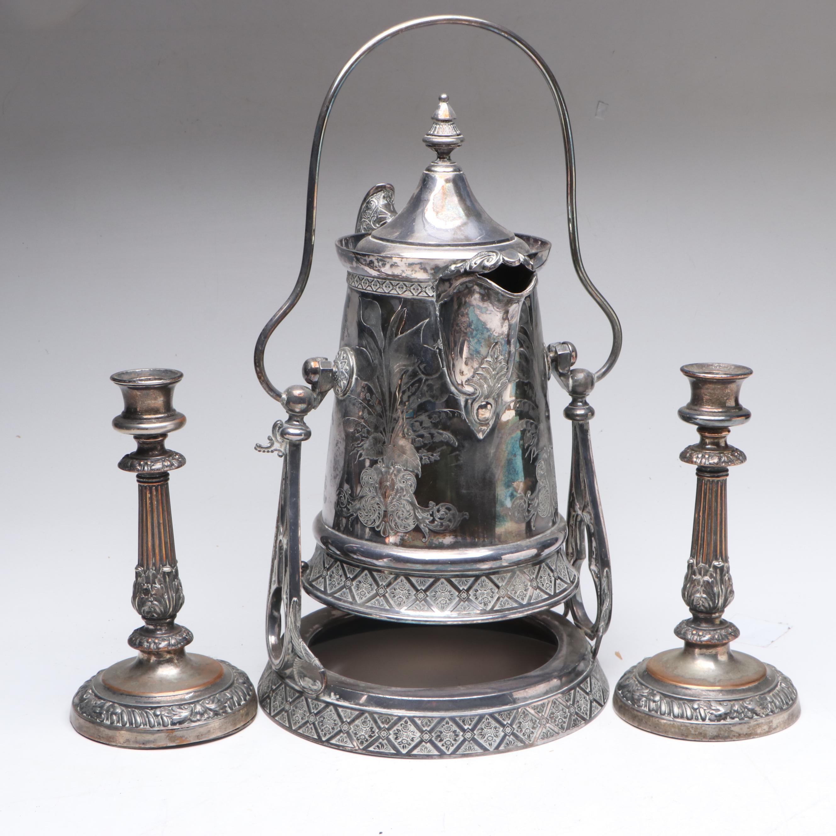 Wilcox Silver Plate Tilting Water Pitcher with Other Tray and Table Accessories