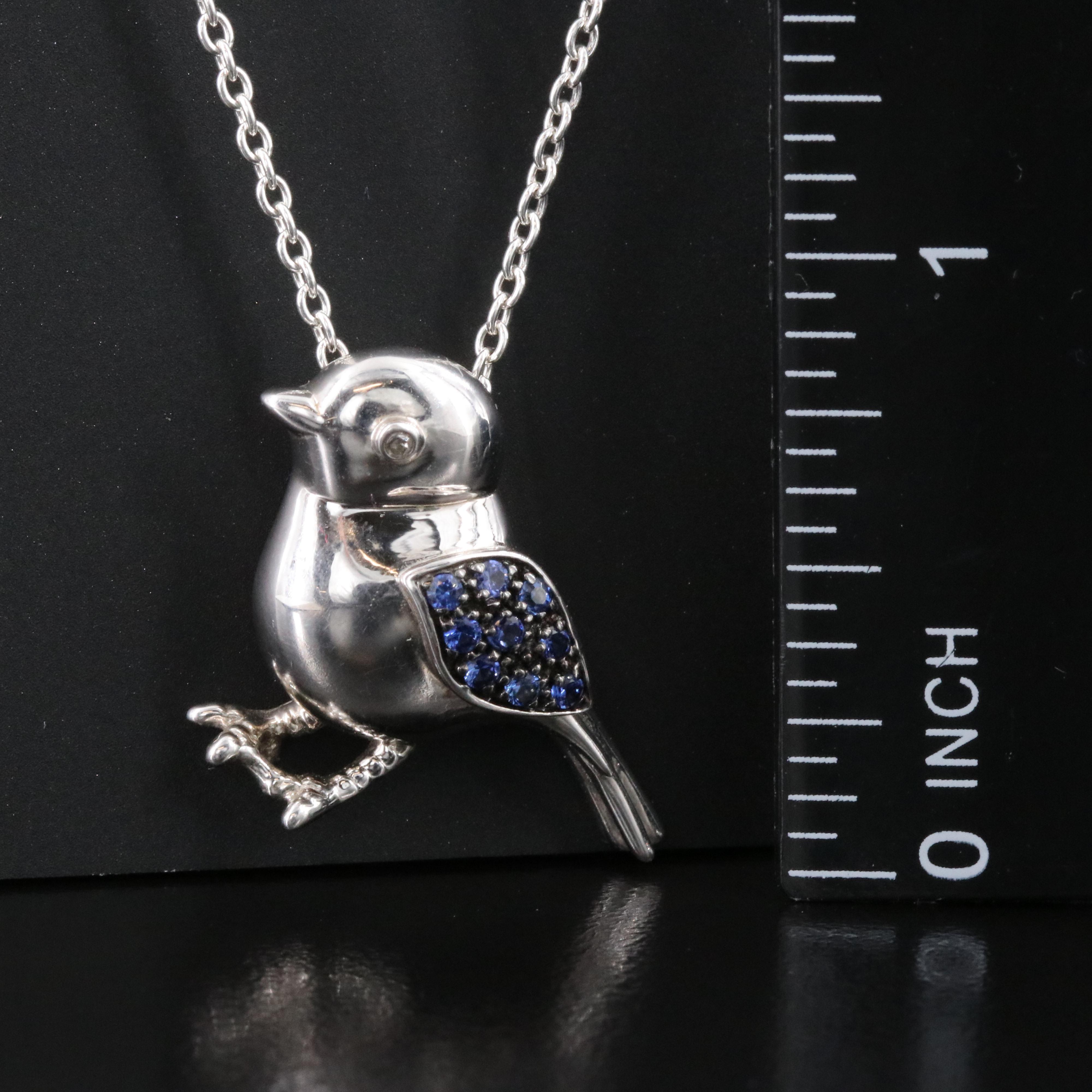 Sterling Sapphire and Diamond Bird Pendant Necklace