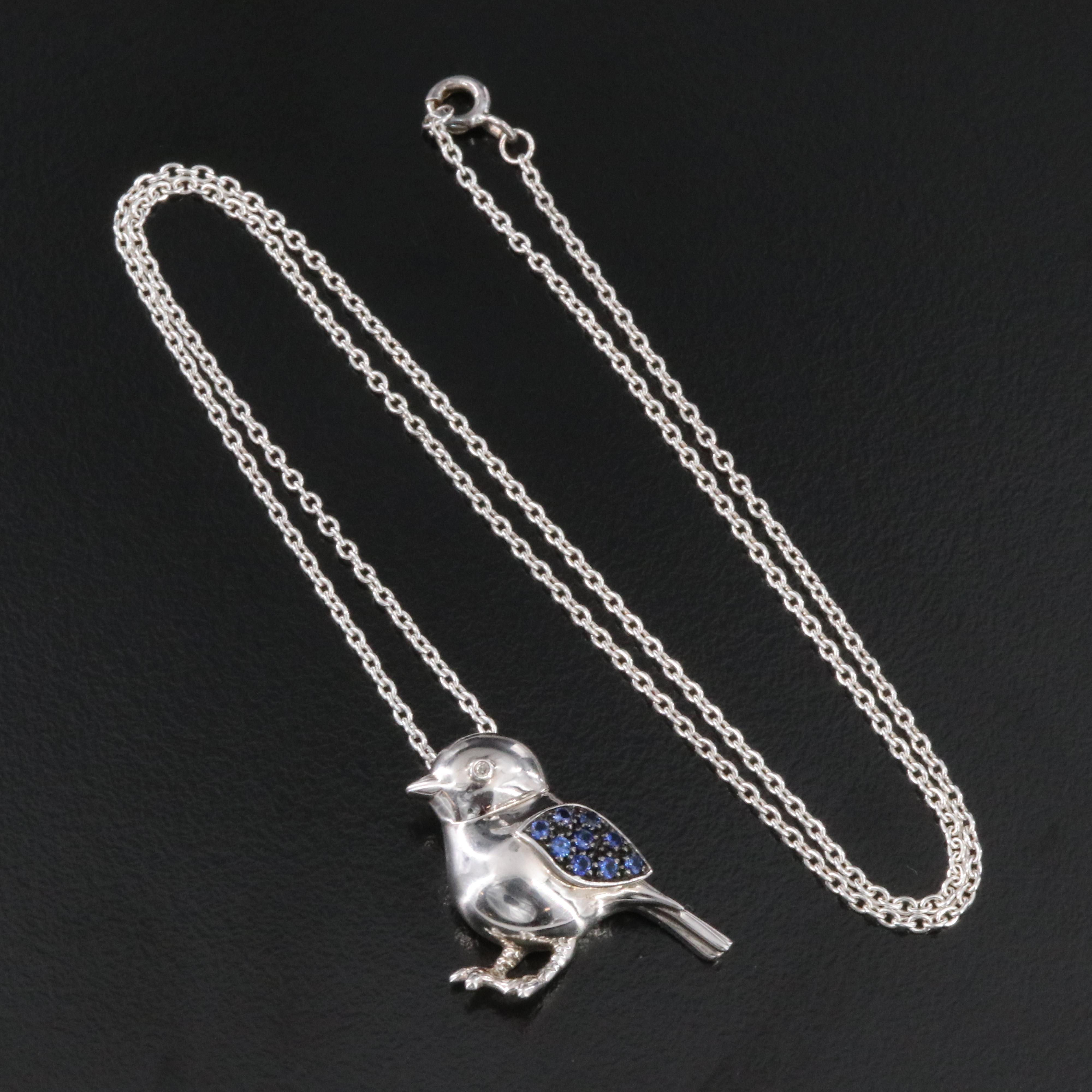 Sterling Sapphire and Diamond Bird Pendant Necklace