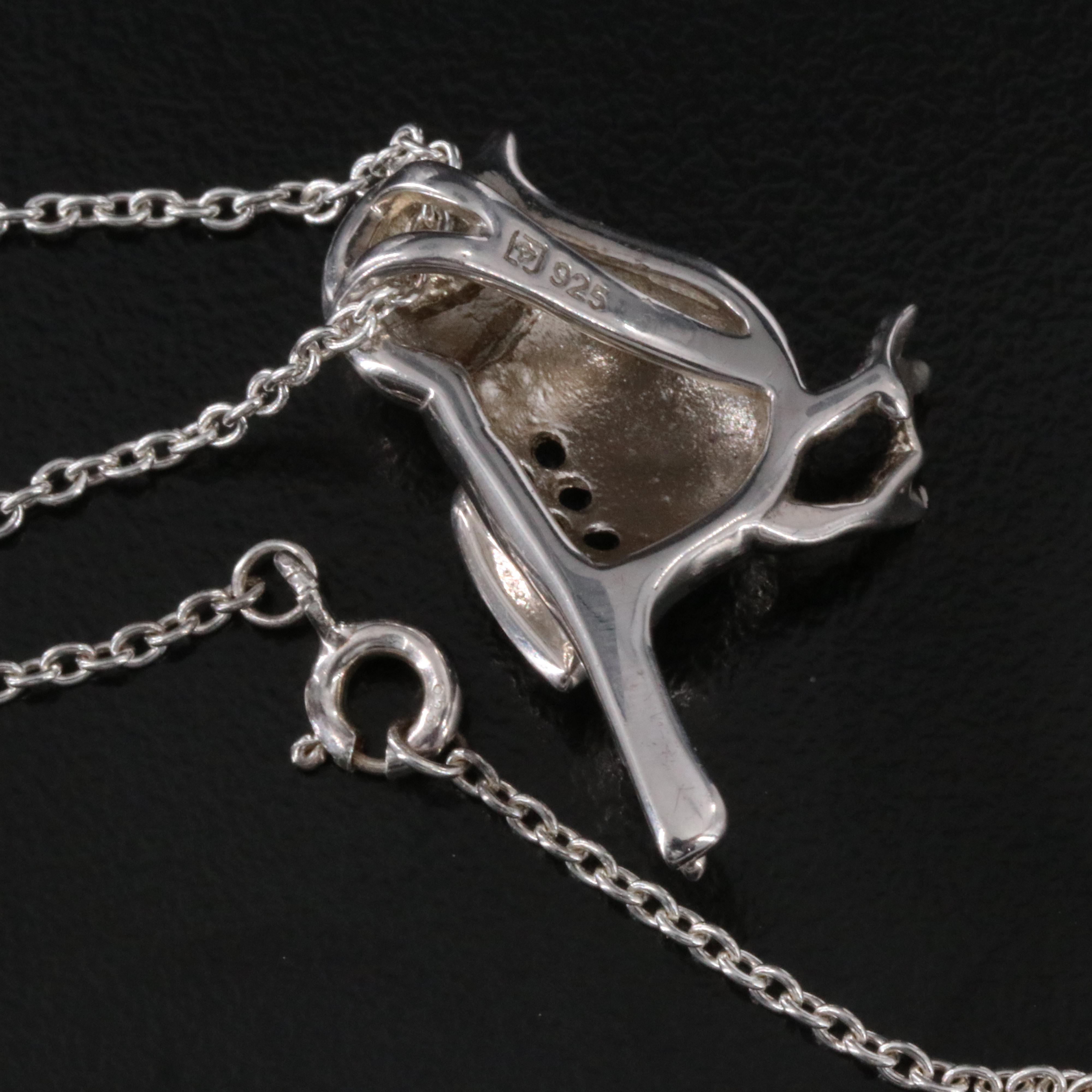 Sterling Sapphire and Diamond Bird Pendant Necklace