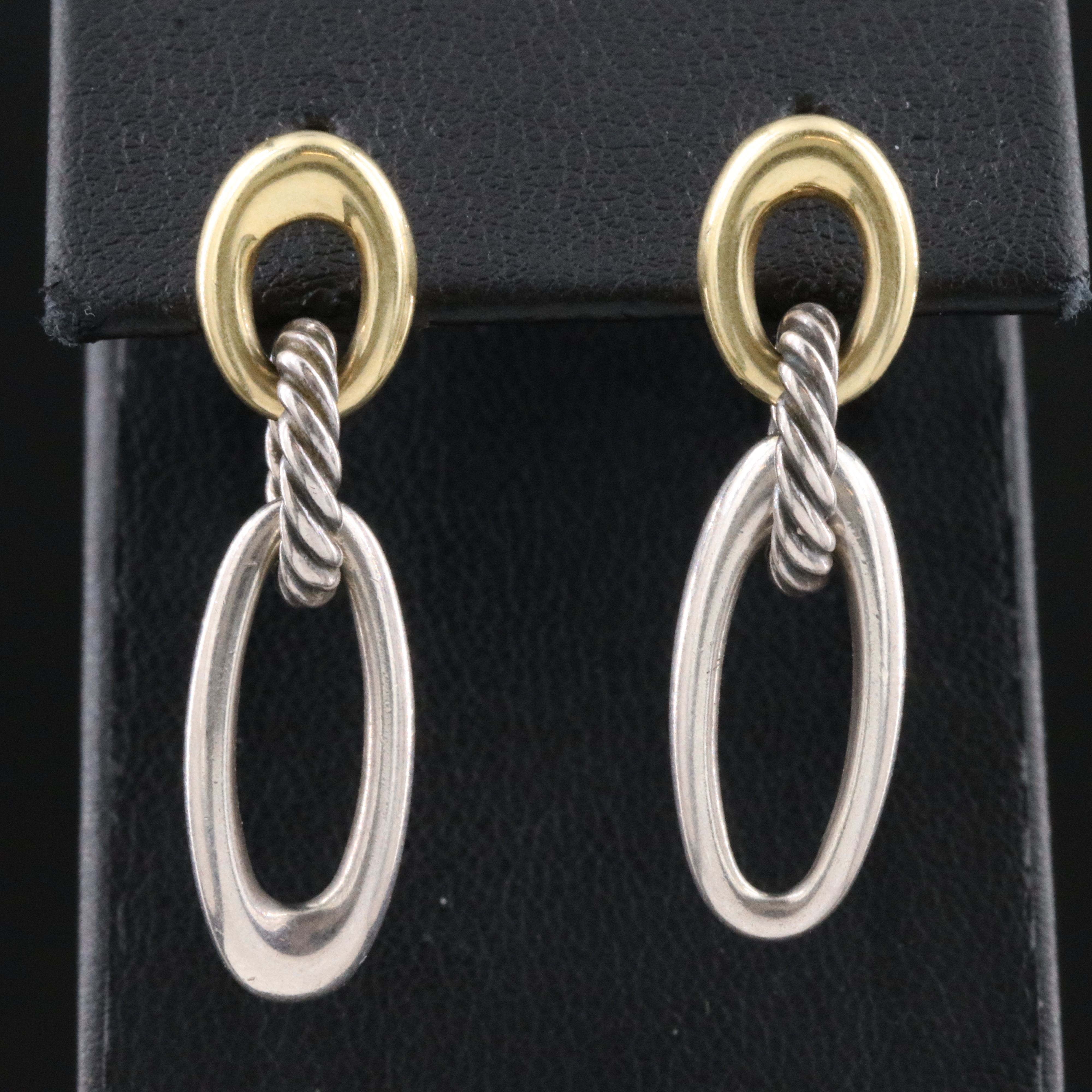 David Yurman Ellipse Sterling and 18K Oval Link Earrings