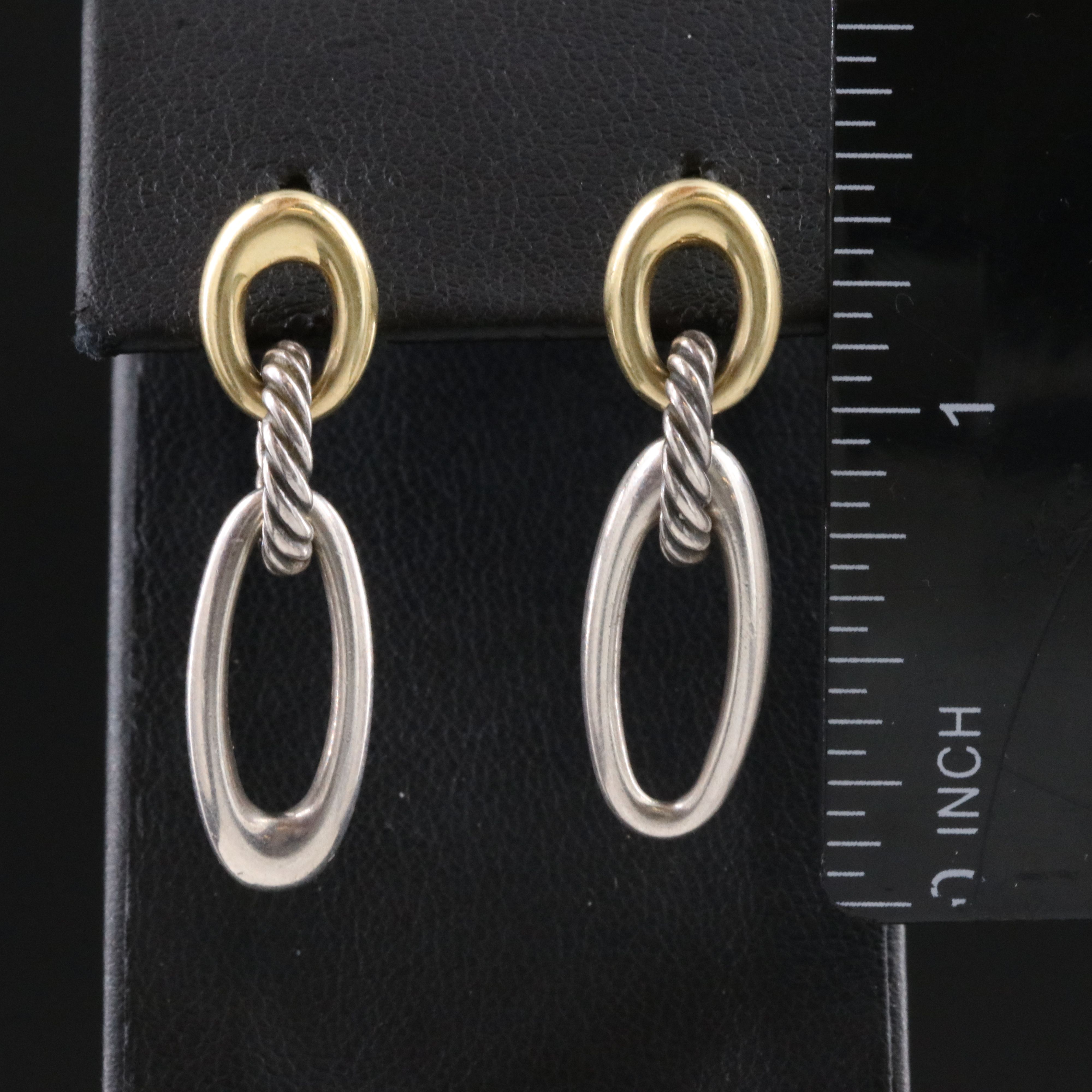 David Yurman Ellipse Sterling and 18K Oval Link Earrings