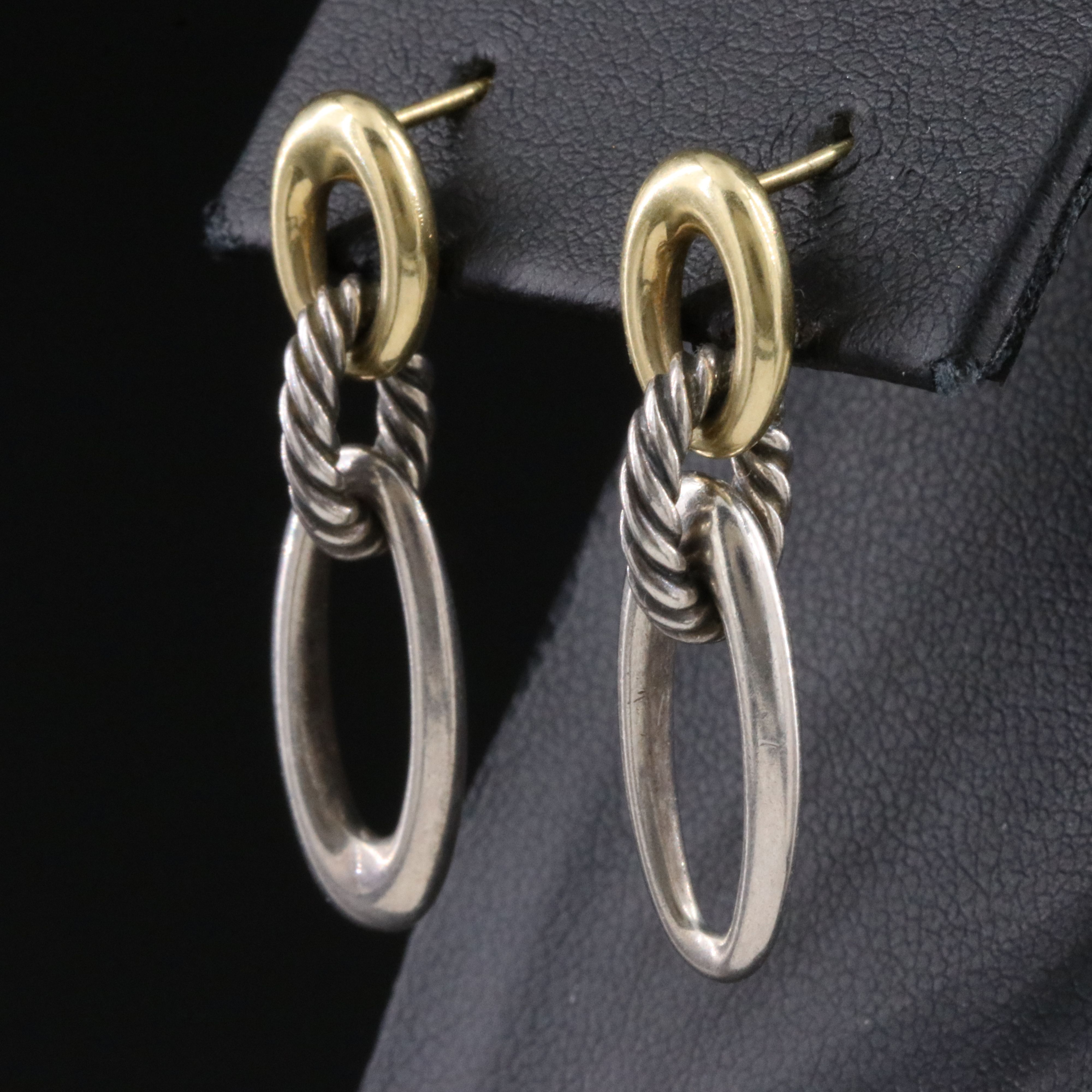 David Yurman Ellipse Sterling and 18K Oval Link Earrings