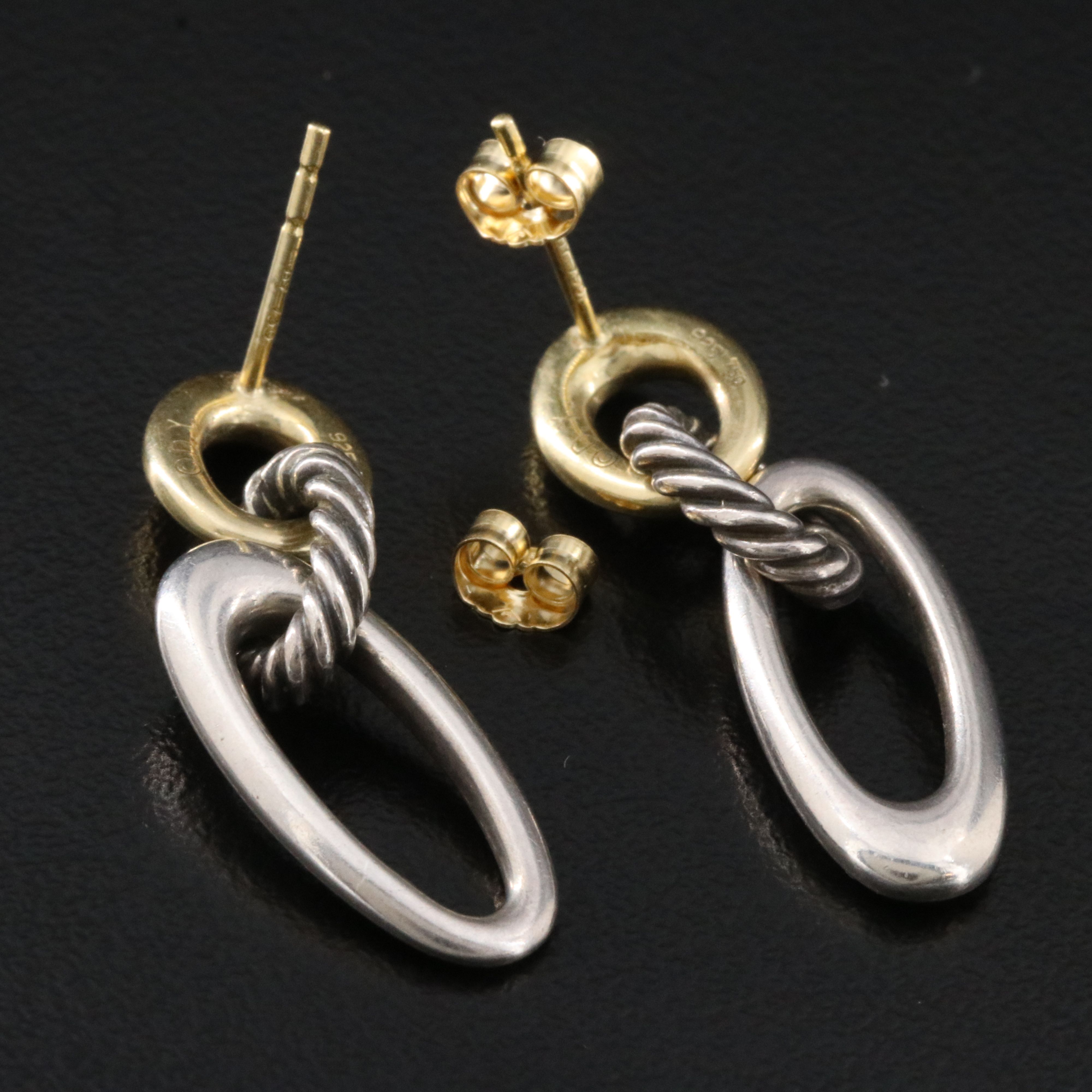 David Yurman Ellipse Sterling and 18K Oval Link Earrings