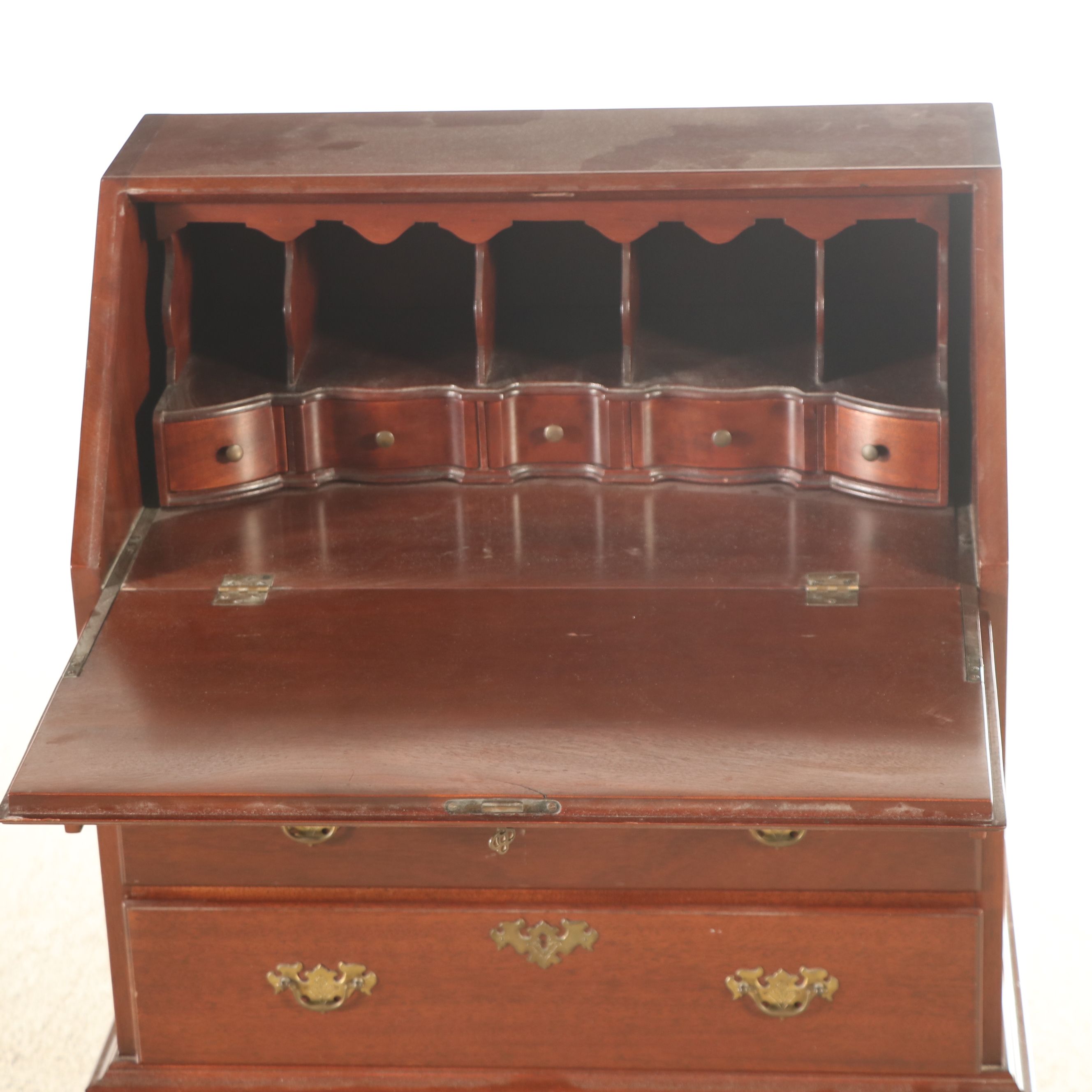 Queen Anne Style Mahogany Slant Front Desk, 20th Century