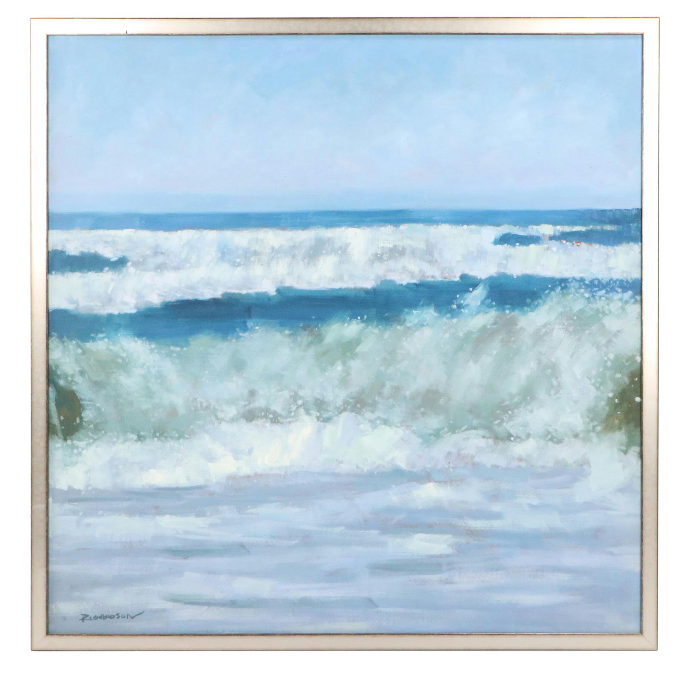 Seascape Oil Painting of Crashing Waves, 21st Centruy