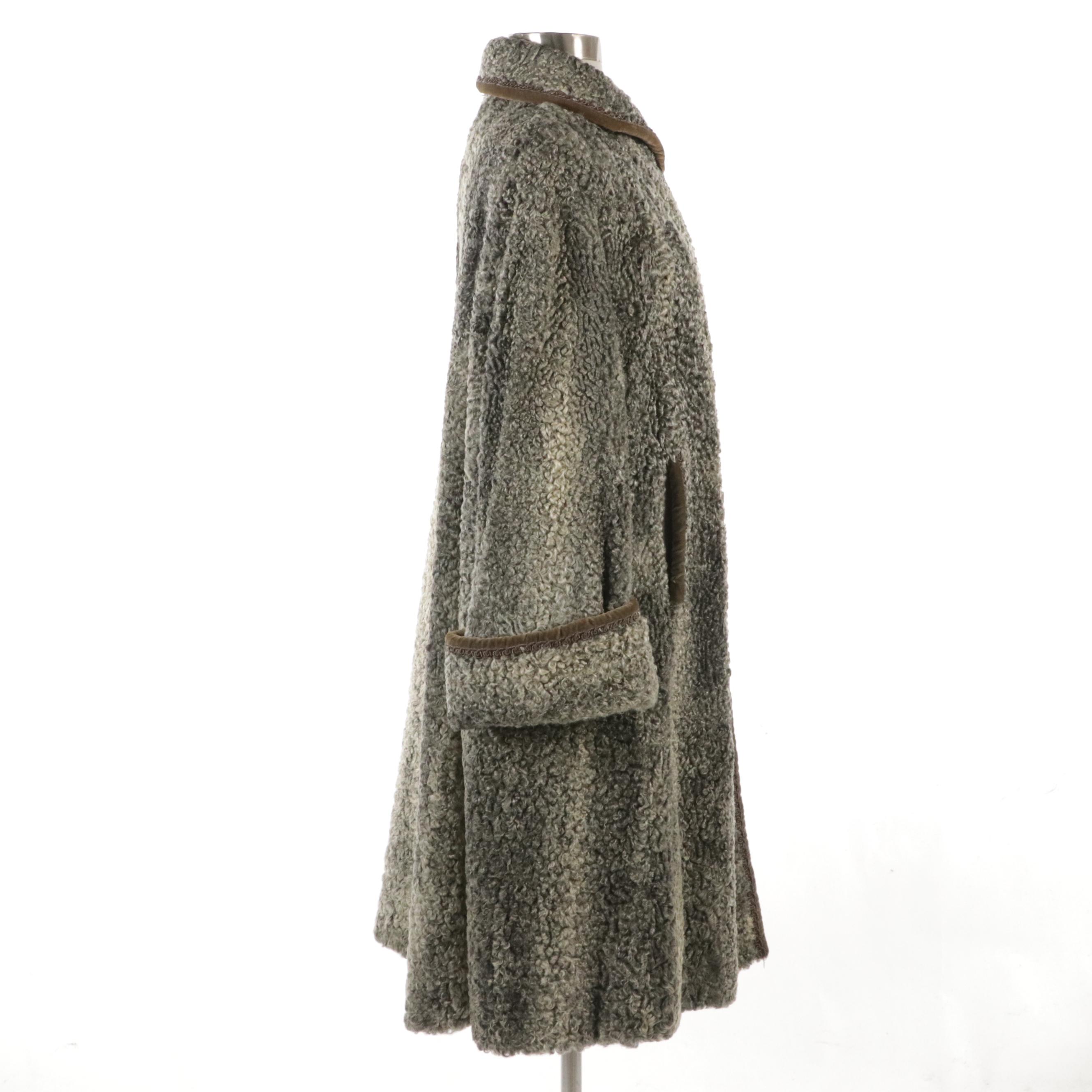 Velvet Trimmed Curly Lamb A Line Stroller Coat