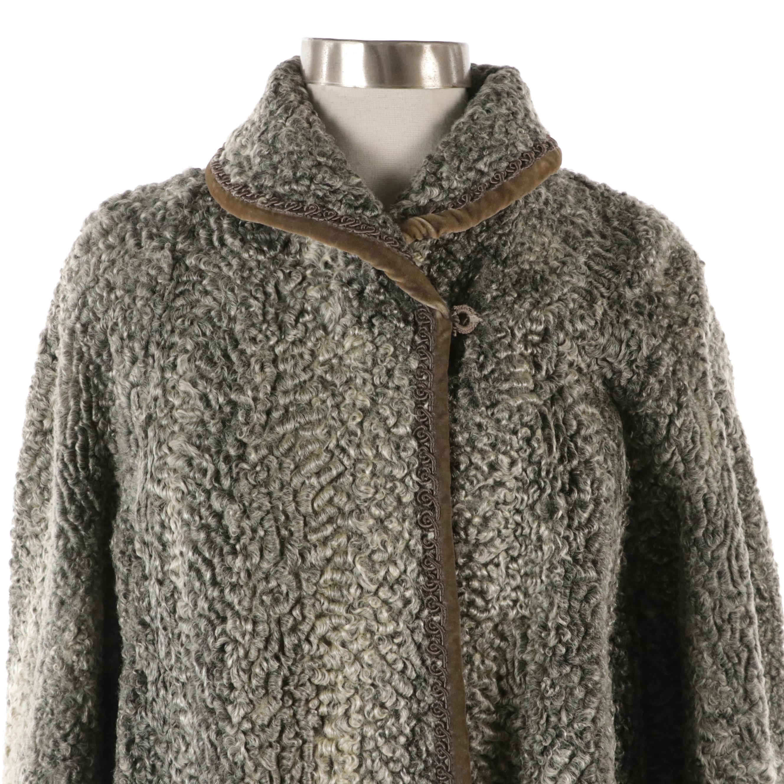 Velvet Trimmed Curly Lamb A Line Stroller Coat