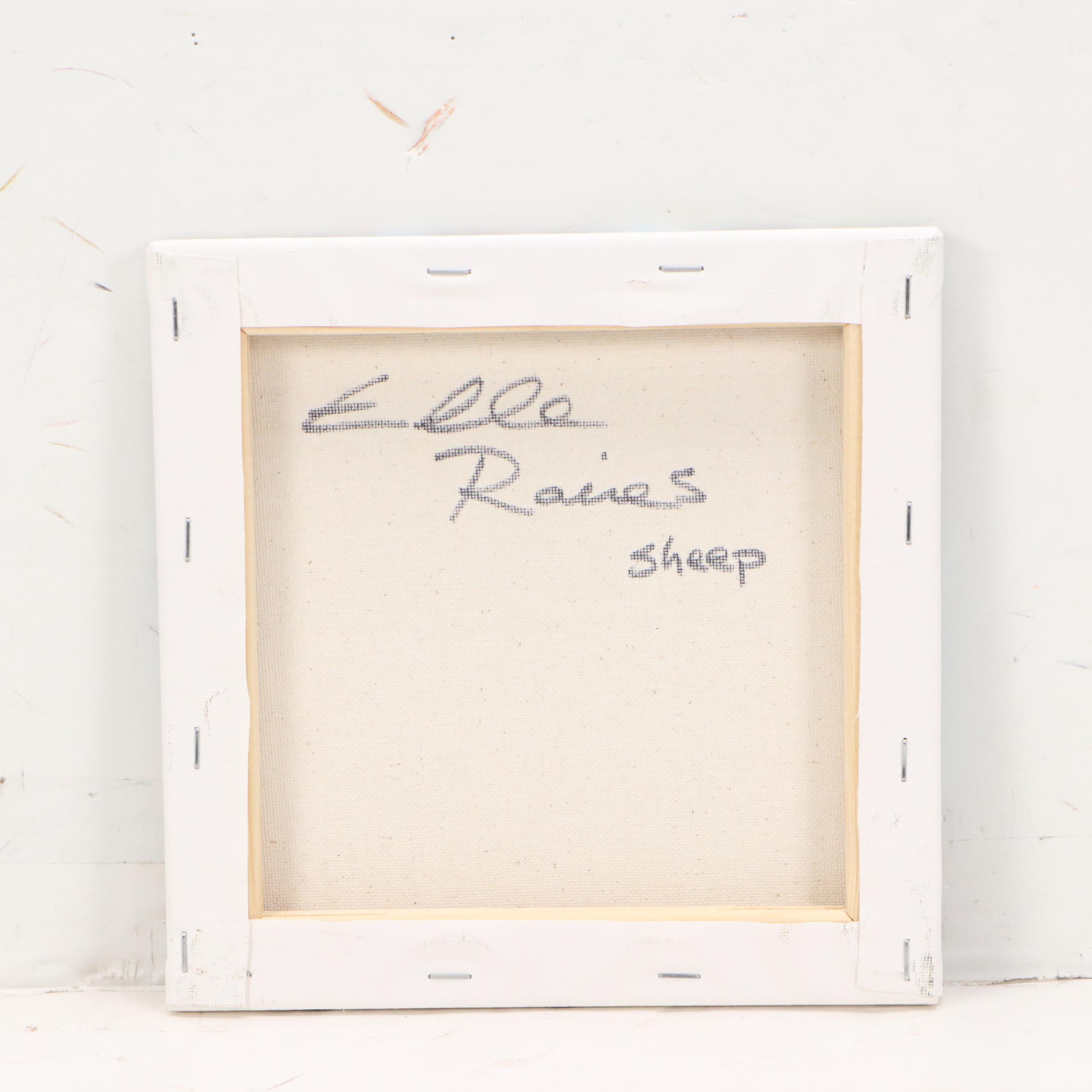 Elle Raines Stylized Acrylic Painting "Sheep"