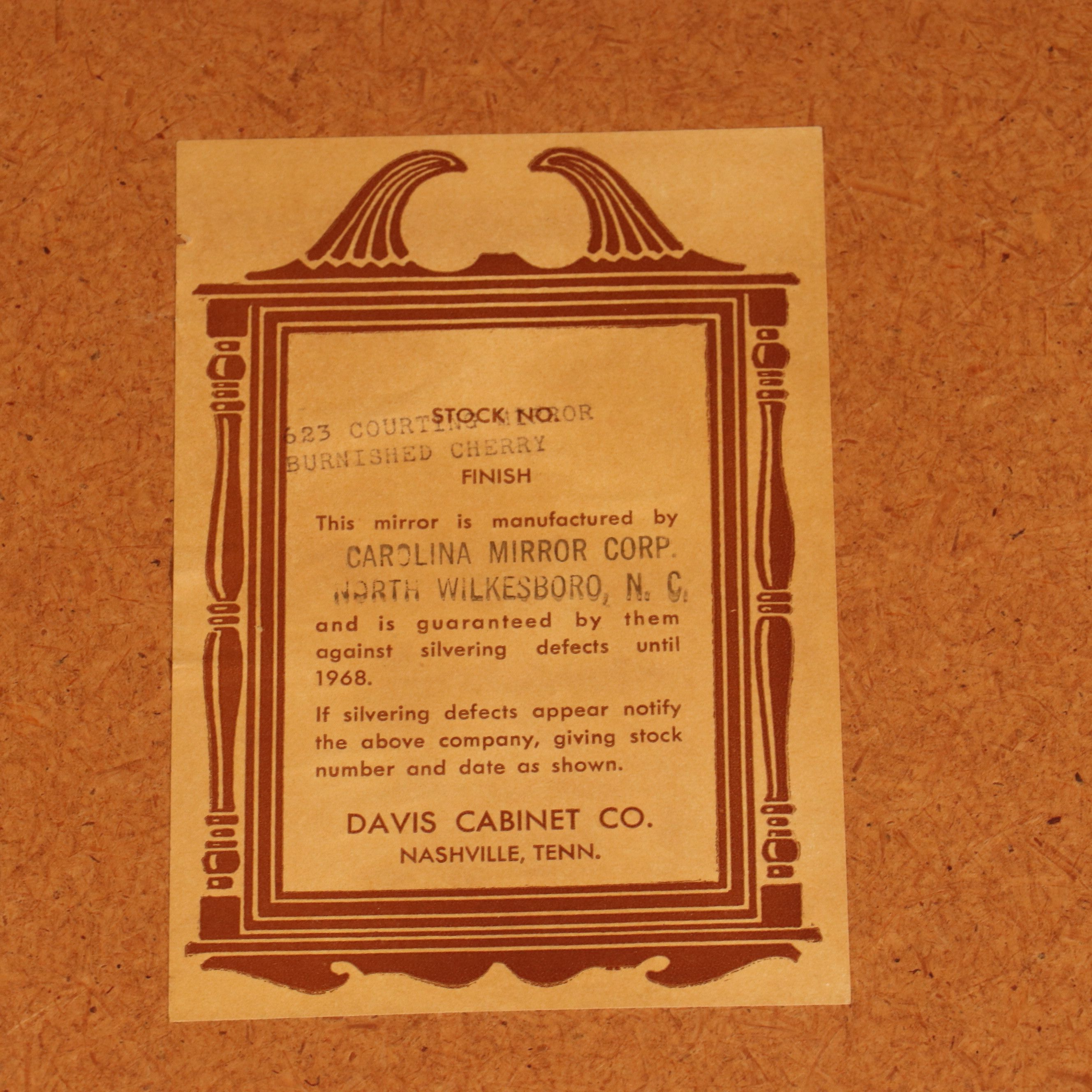 Davis Cabinet for Carolina Mirror Co. Cherry Federal Style Trifold Vanity Mirror