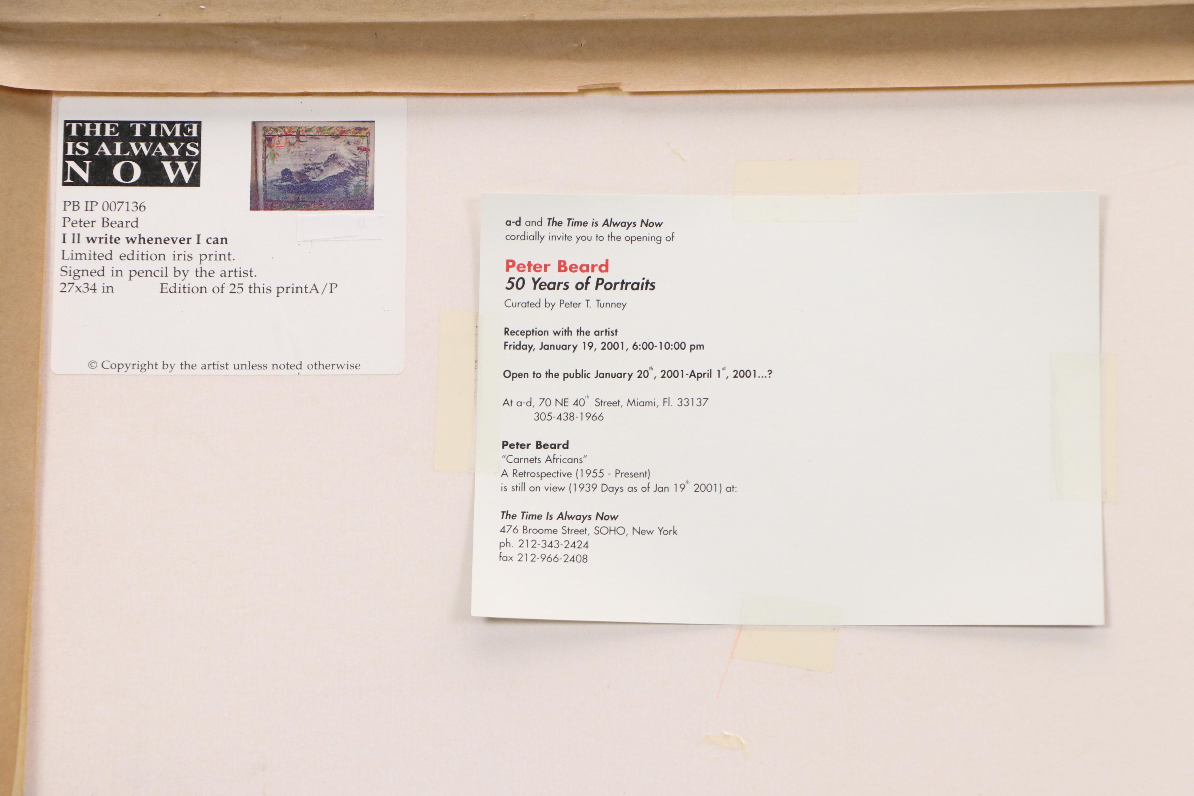 Peter Beard Giclée "I'll Write Whenever I Can," 1998–2001