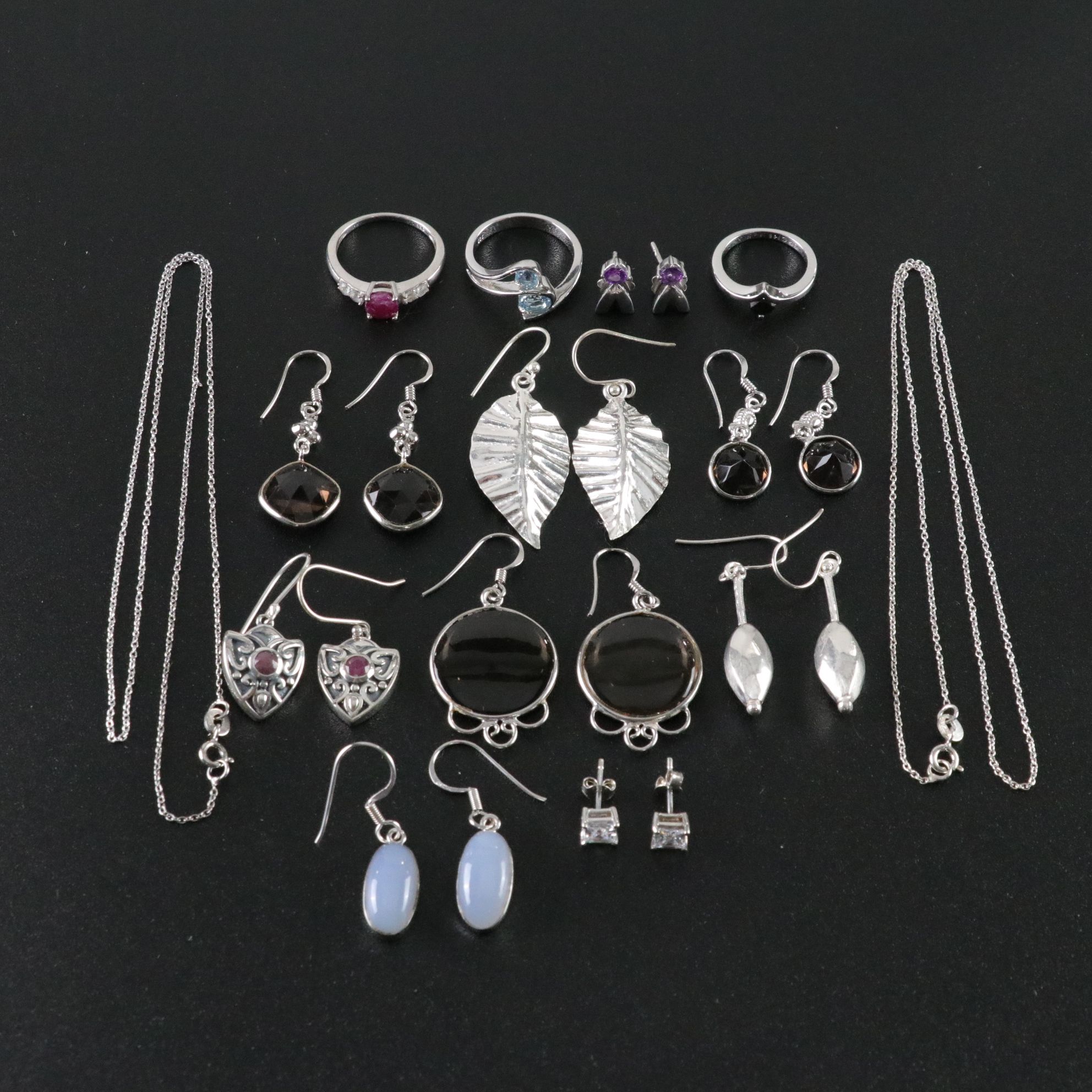 14 Assorted Sterling Silver Rings, Necklaces and Earrings
