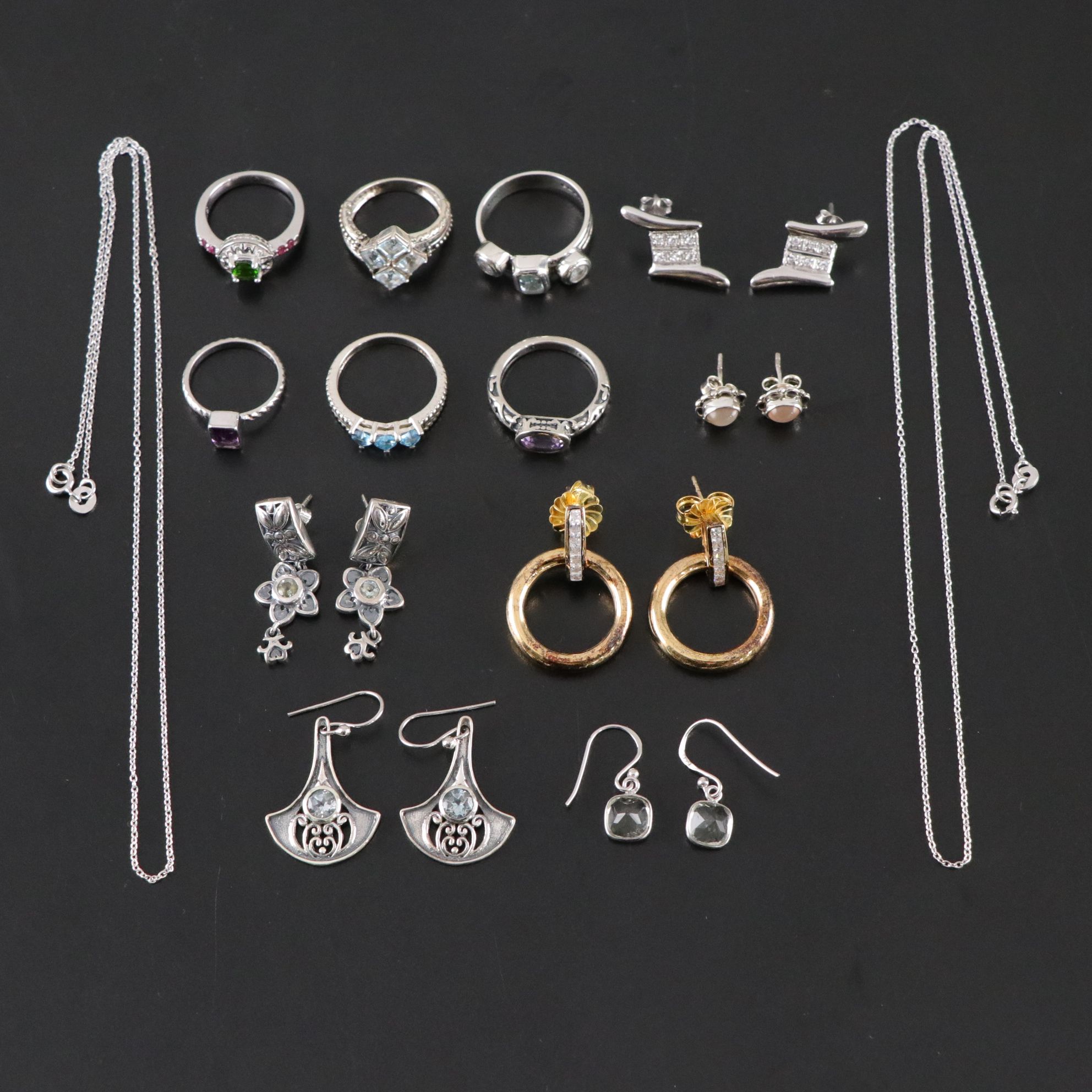 14 Assorted Sterling Silver Rings, Necklaces and Earrings