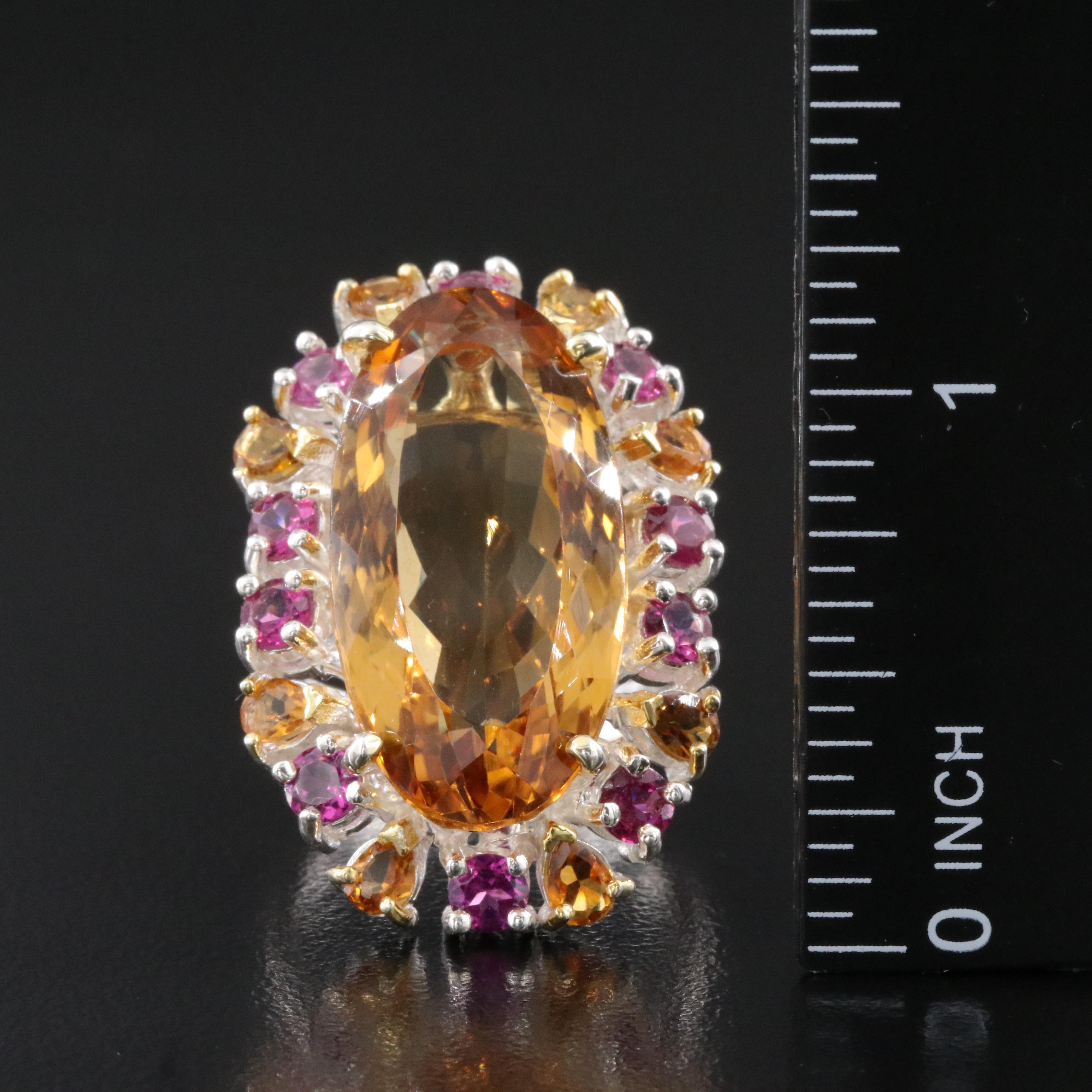 Sterling Citrine and Garnet Halo Ring