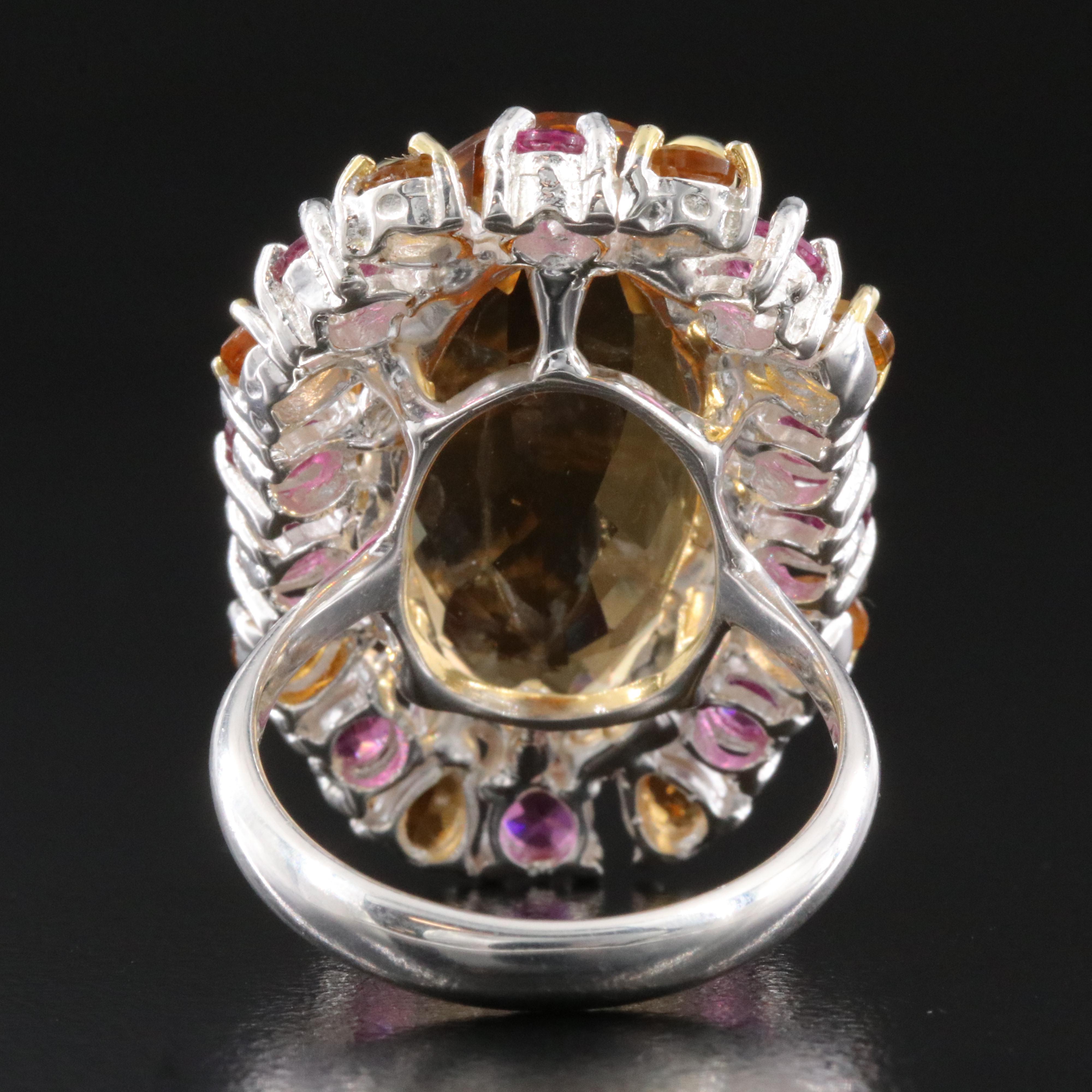 Sterling Citrine and Garnet Halo Ring