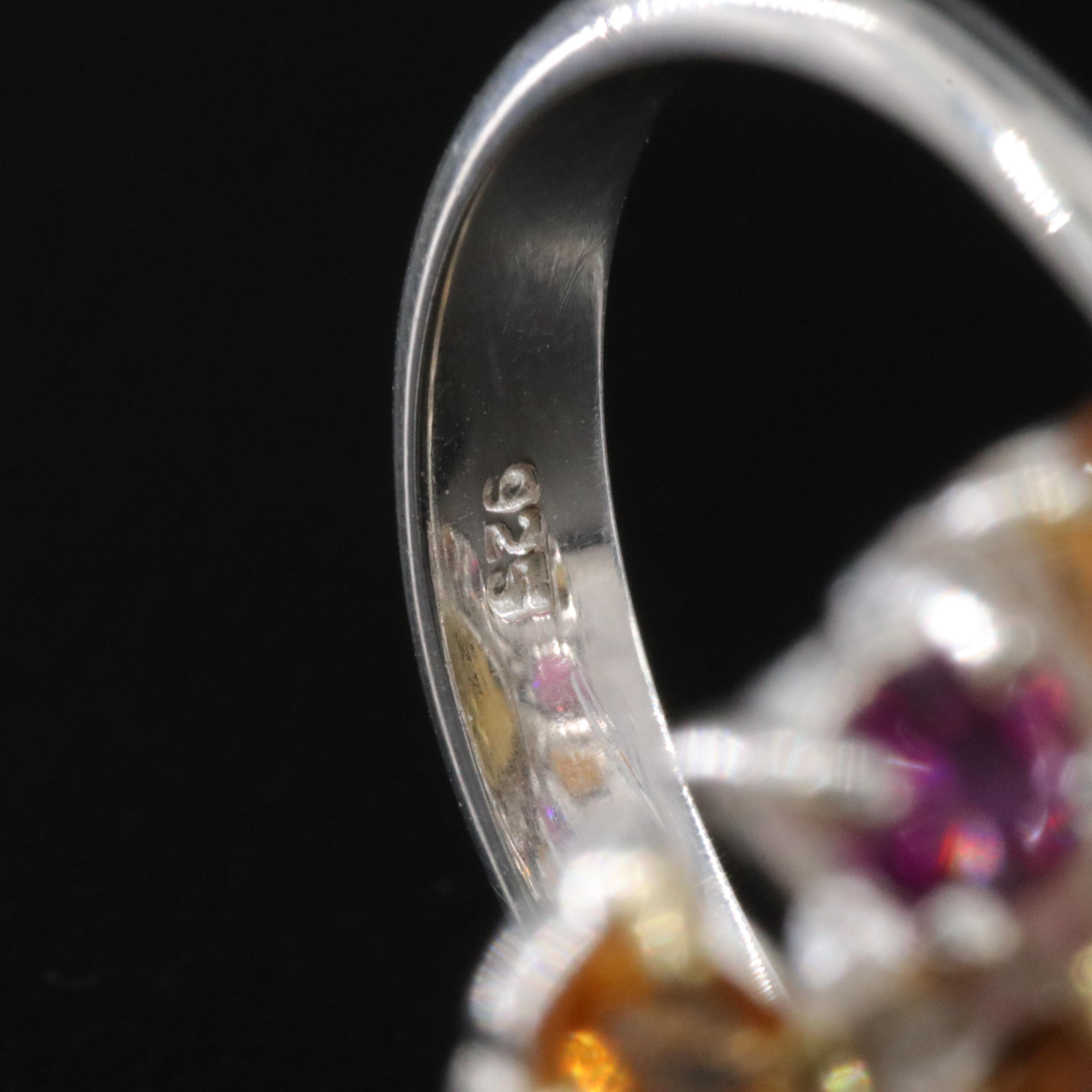 Sterling Citrine and Garnet Halo Ring