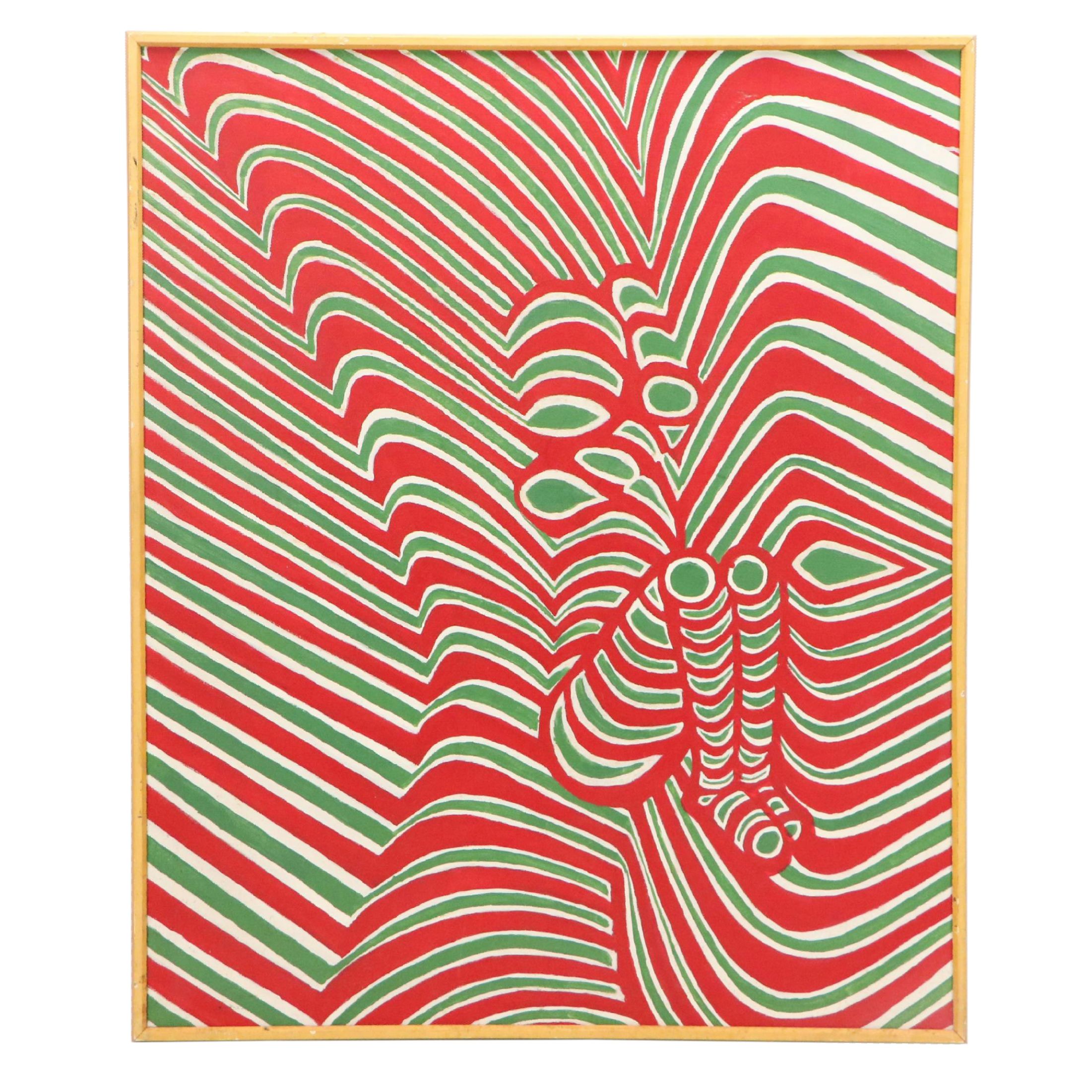 Op Art Acrylic Painting of Seated Figure, Late 20th Century