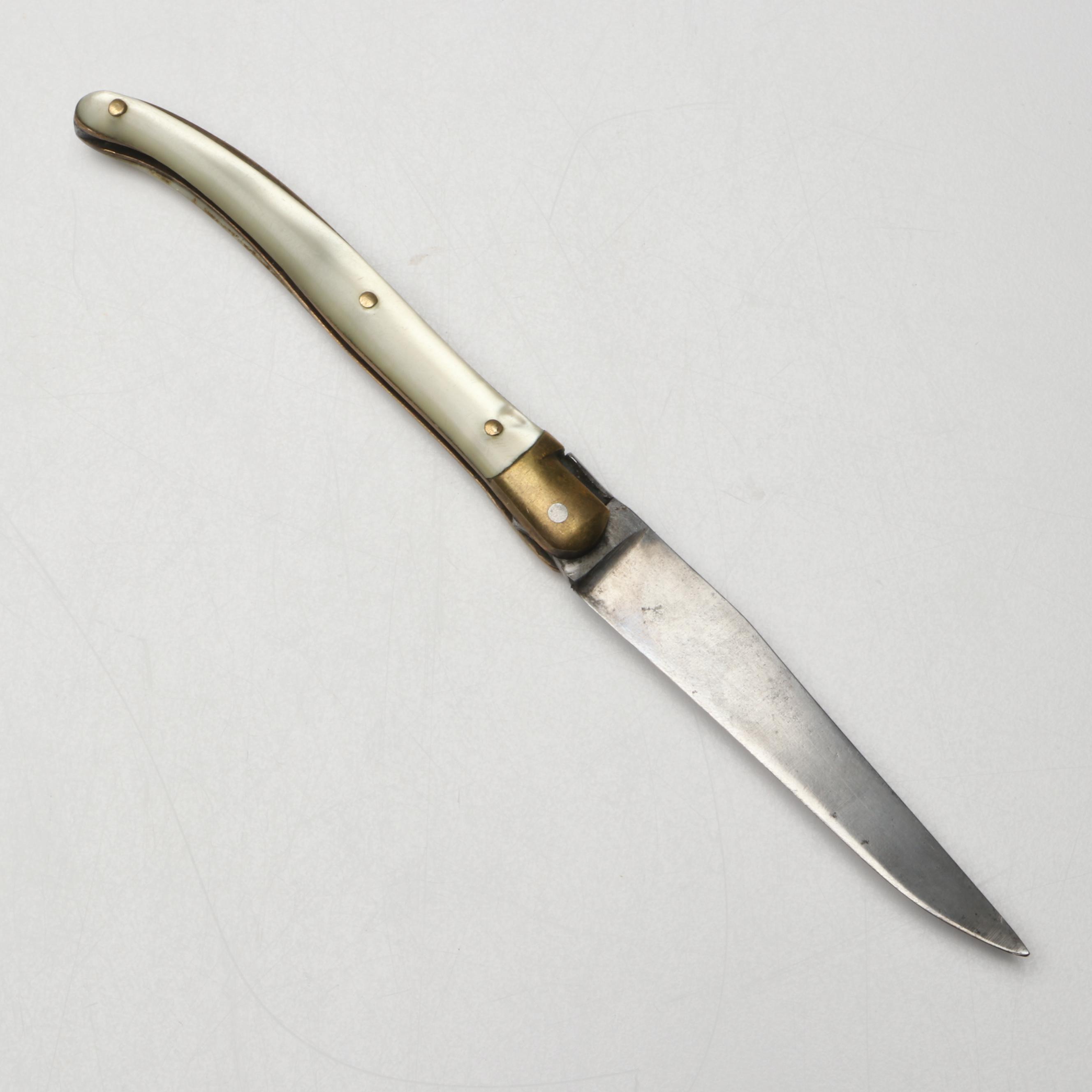 Jean-Pierre Calmels White Acrylic Handled Folding Knife