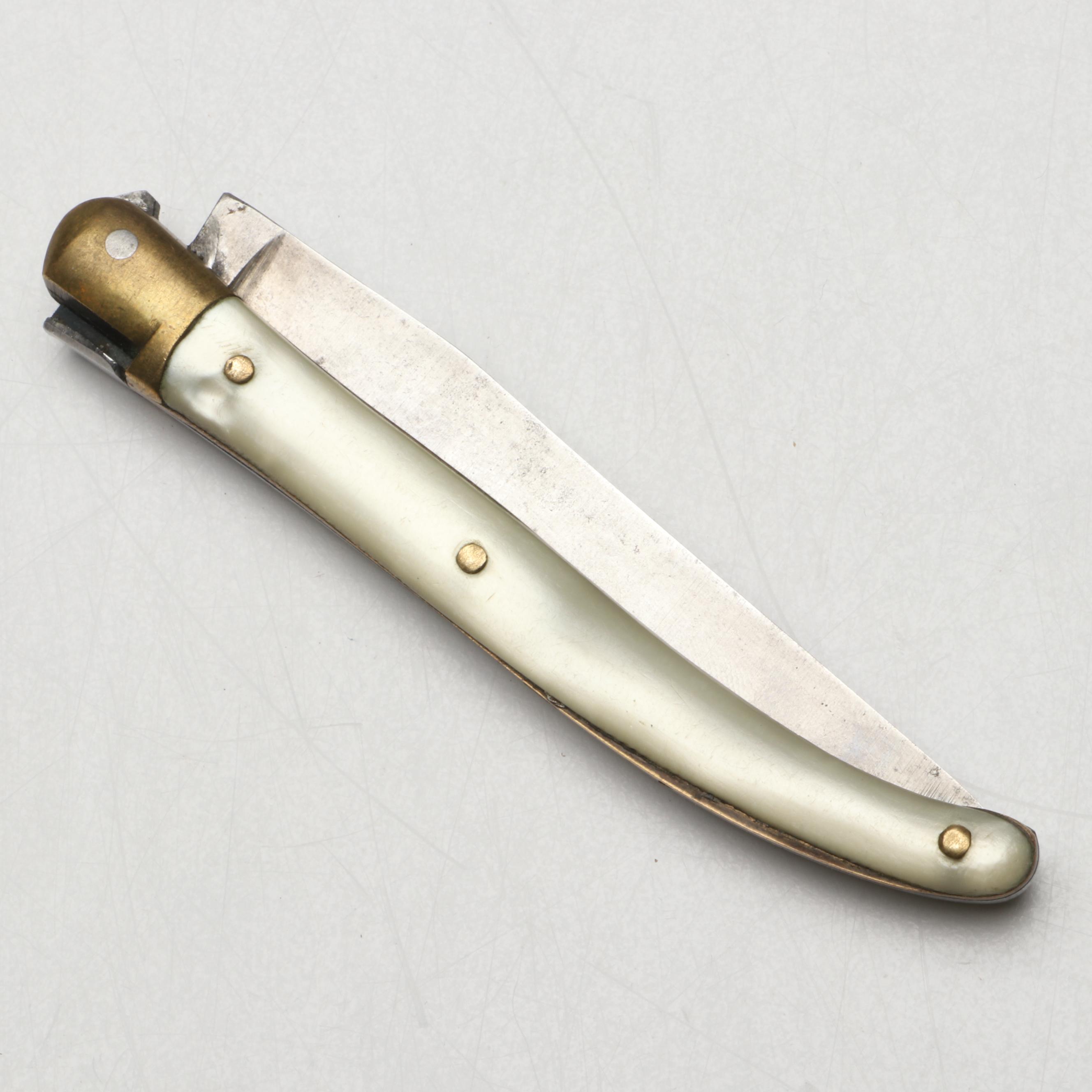 Jean-Pierre Calmels White Acrylic Handled Folding Knife