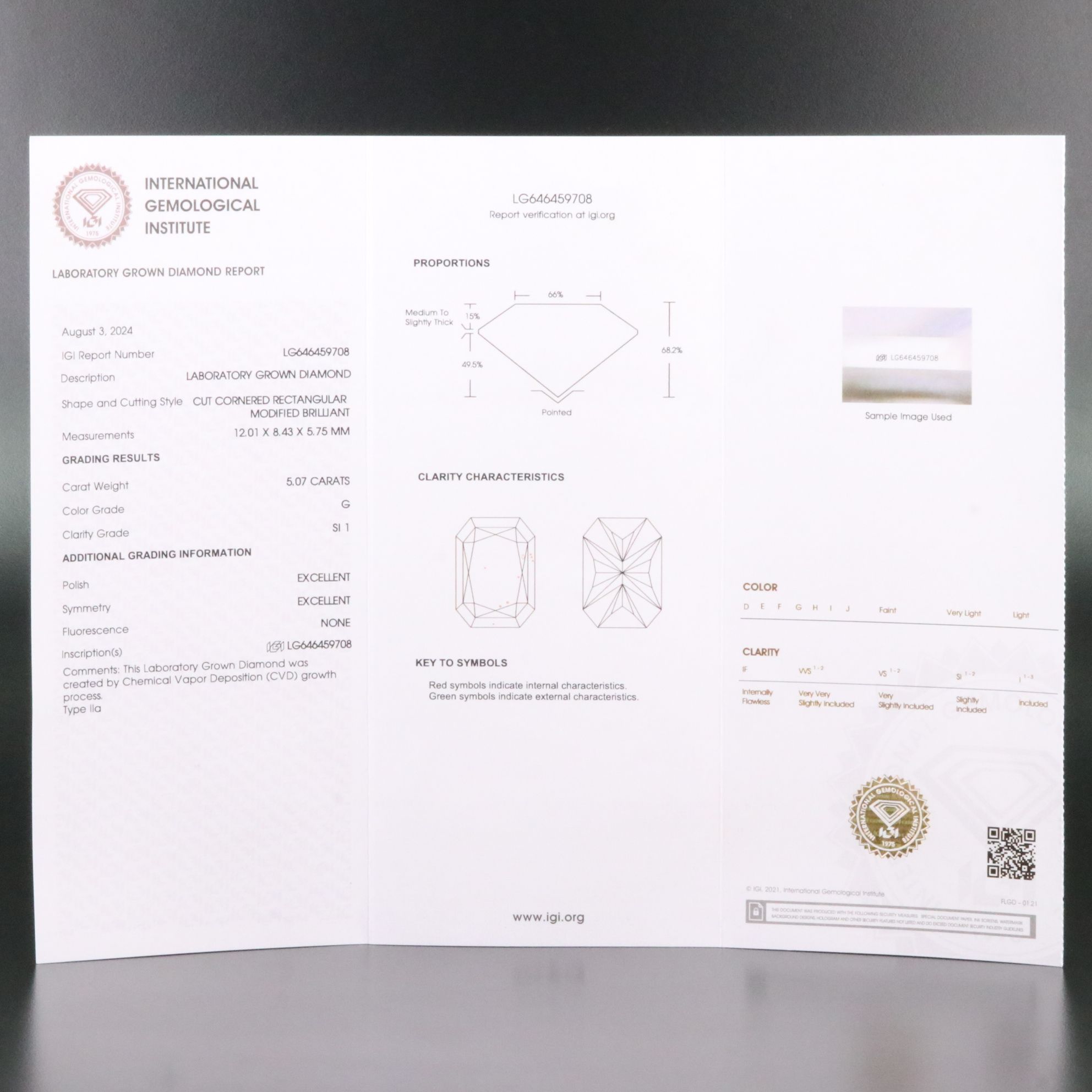 Loose 5.07 CT Lab Grown Diamond with IGI Report